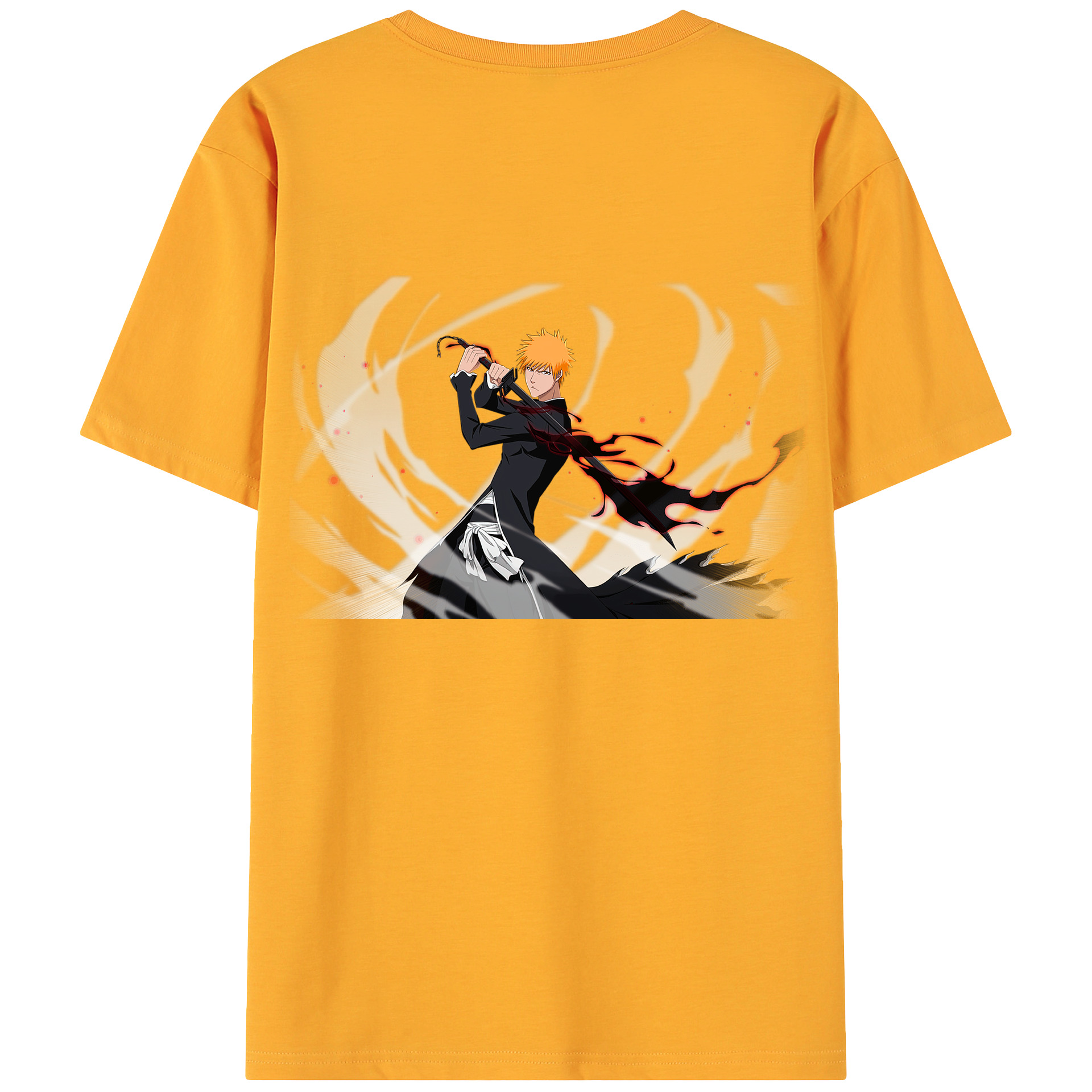（画像用） ブリーチ 黒崎一護（くろさき いちご）BLEACH Kurosaki Ichigo 綿100％ メンズ半袖Tシャツ（バックプリント） 通気性
