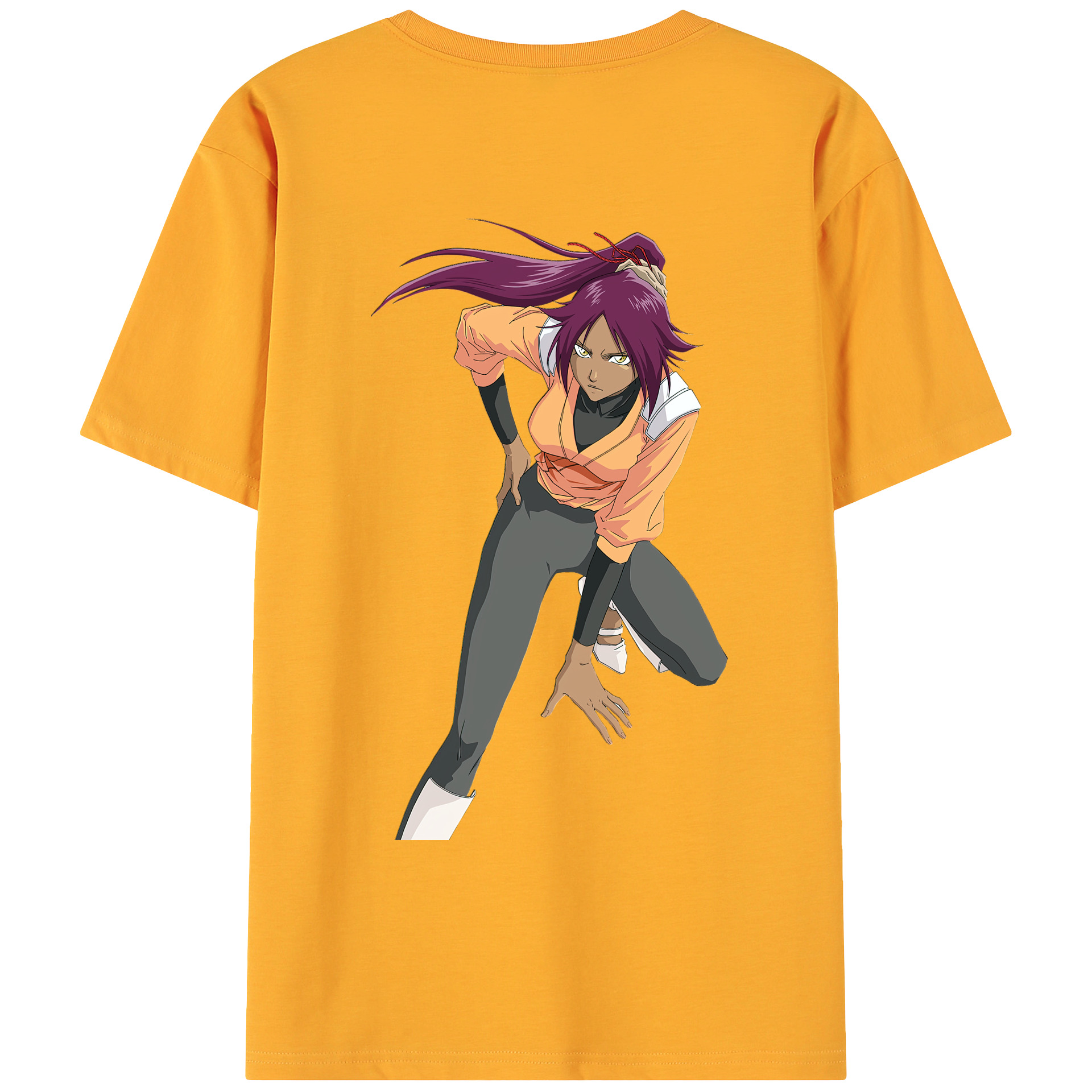 （画像用） ブリーチ 四楓院 夜一（しほういん よるいち） BLEACH Shihouin Yoruichi 綿100％ メンズ半袖Tシャツ（バックプリント） 通気性