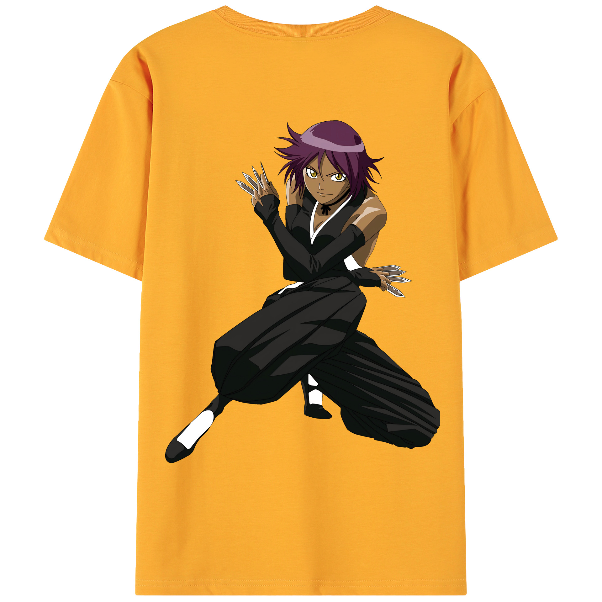 （画像用） ブリーチ 四楓院 夜一（しほういん よるいち） BLEACH Shihouin Yoruichi 綿100％ メンズ半袖Tシャツ（バックプリント） 通気性