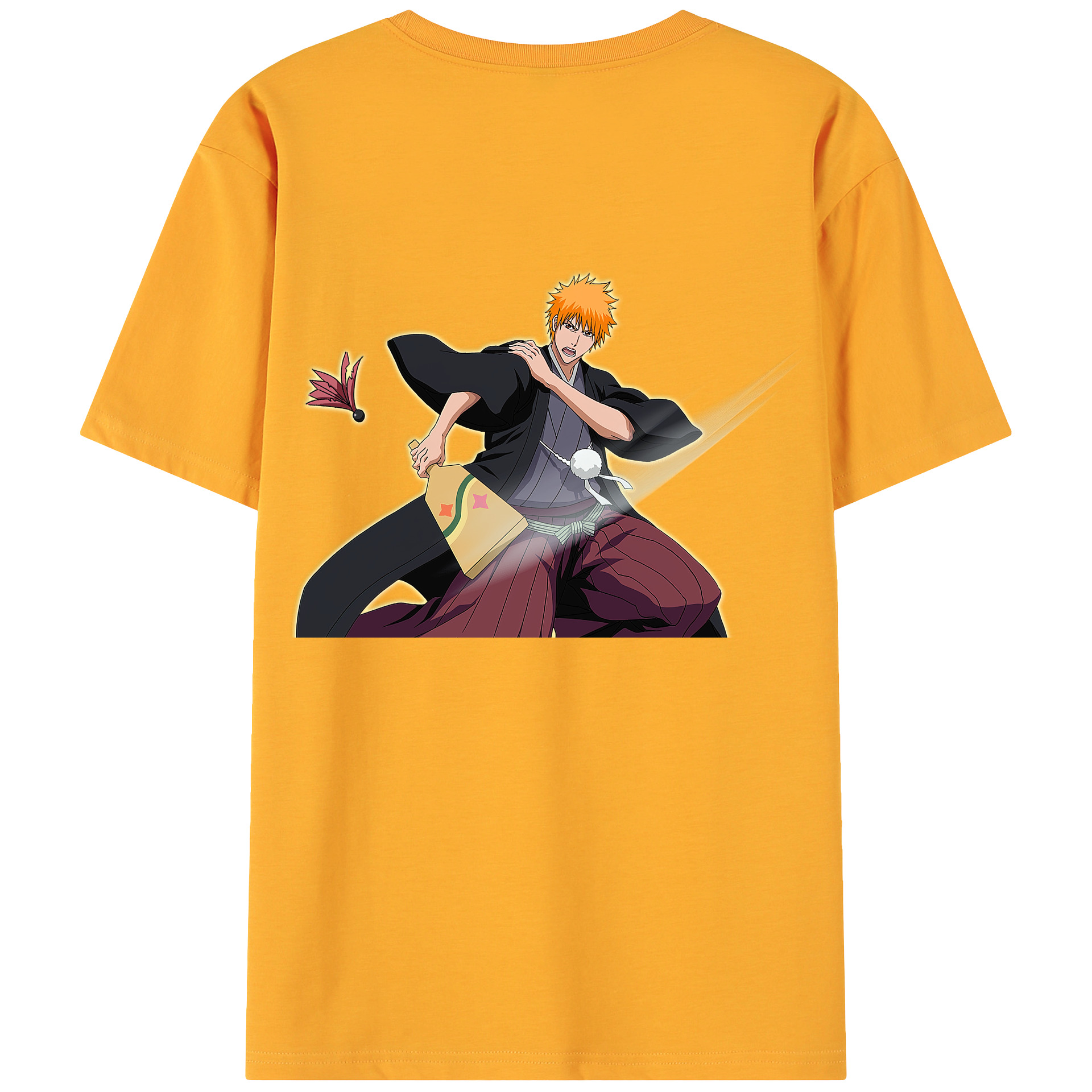 （画像用） ブリーチ 黒崎一護（くろさき いちご）BLEACH Kurosaki Ichigo 綿100％ メンズ半袖Tシャツ（バックプリント） 通気性
