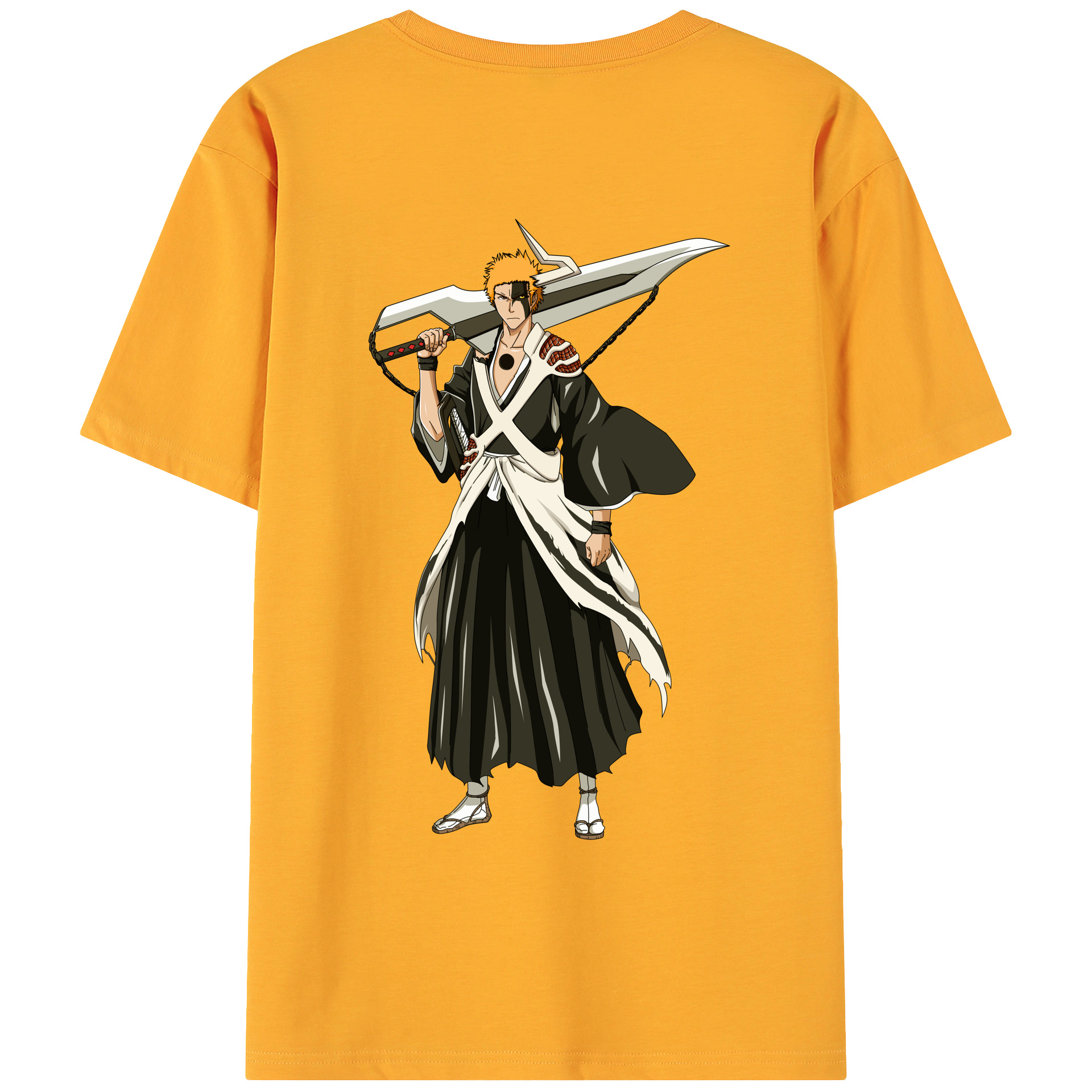 （画像用） ブリーチ 黒崎一護（くろさき いちご）BLEACH Kurosaki Ichigo 綿100％ メンズ半袖Tシャツ（バックプリント） 通気性