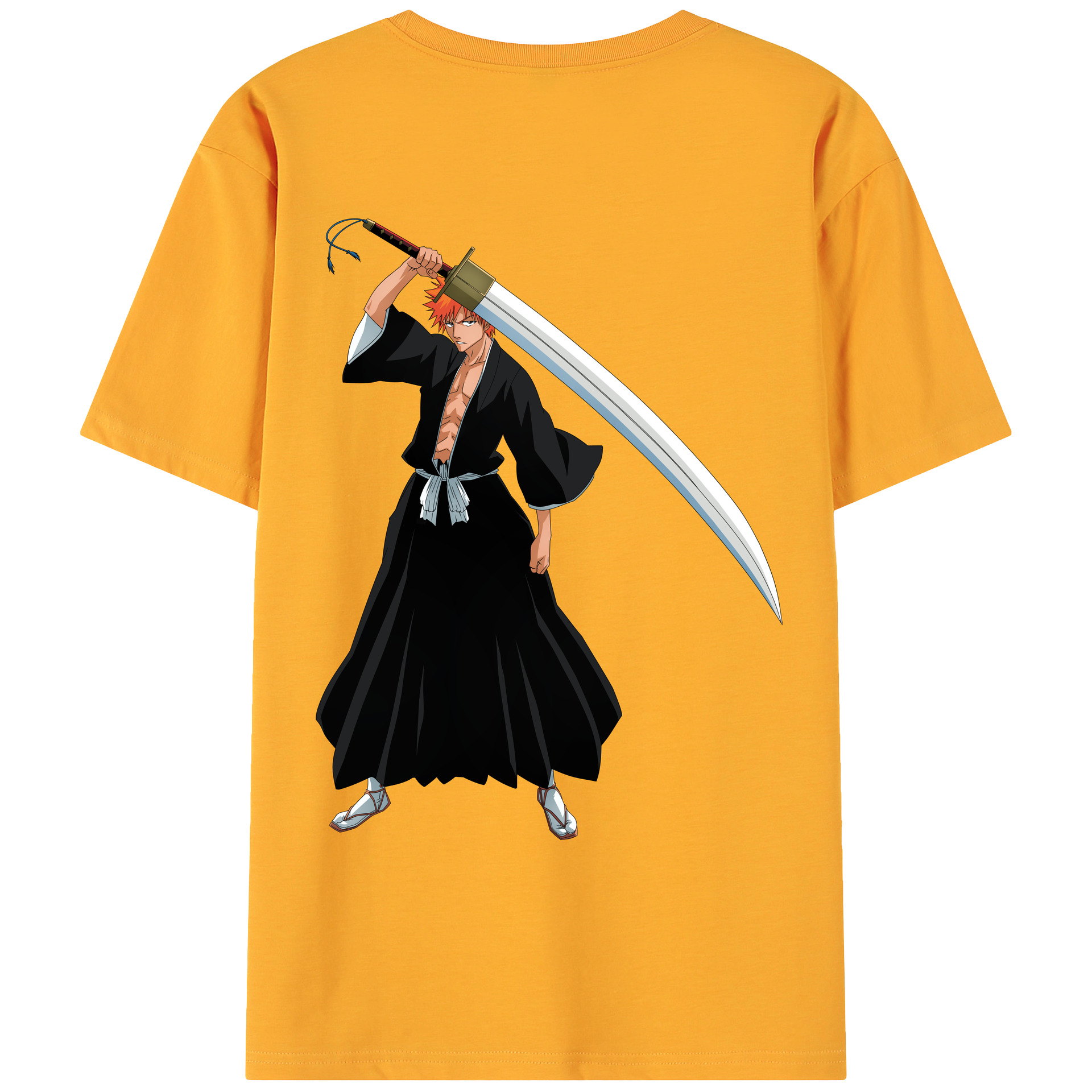 （画像用） ブリーチ 黒崎一護（くろさき いちご）BLEACH Kurosaki Ichigo 綿100％ メンズ半袖Tシャツ（バックプリント） 通気性
