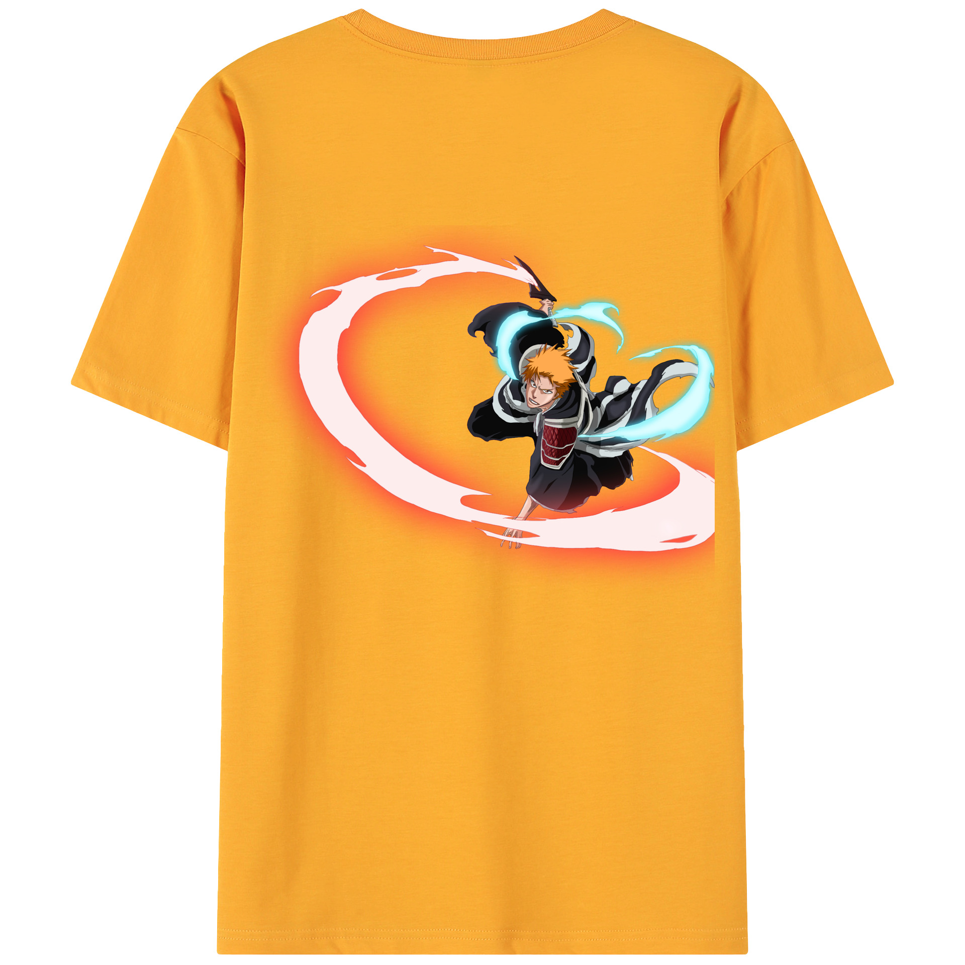 （画像用） ブリーチ 黒崎一護（くろさき いちご）BLEACH Kurosaki Ichigo 綿100％ メンズ半袖Tシャツ（バックプリント） 通気性