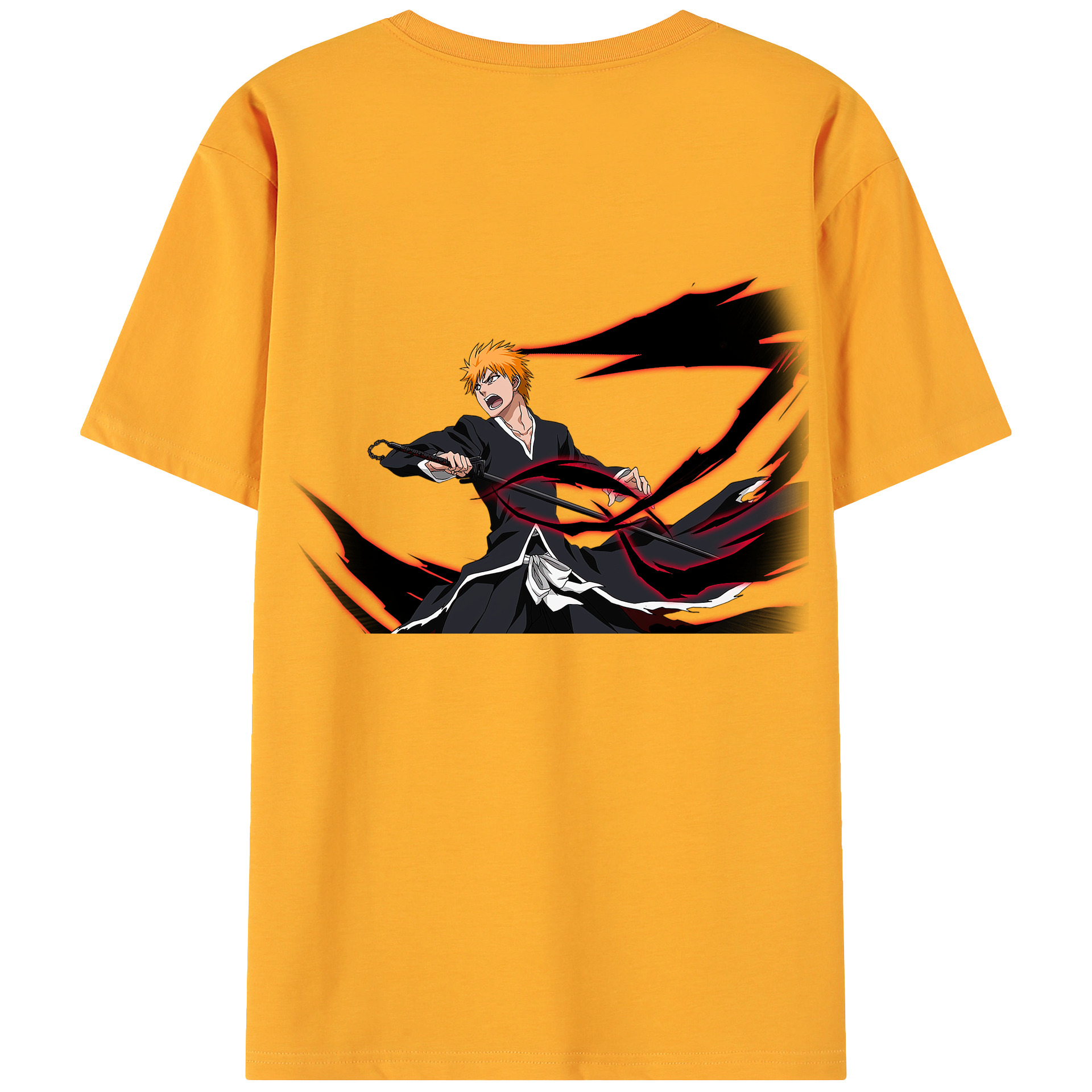 （画像用） ブリーチ 黒崎一護（くろさき いちご）BLEACH Kurosaki Ichigo 綿100％ メンズ半袖Tシャツ（バックプリント） 通気性
