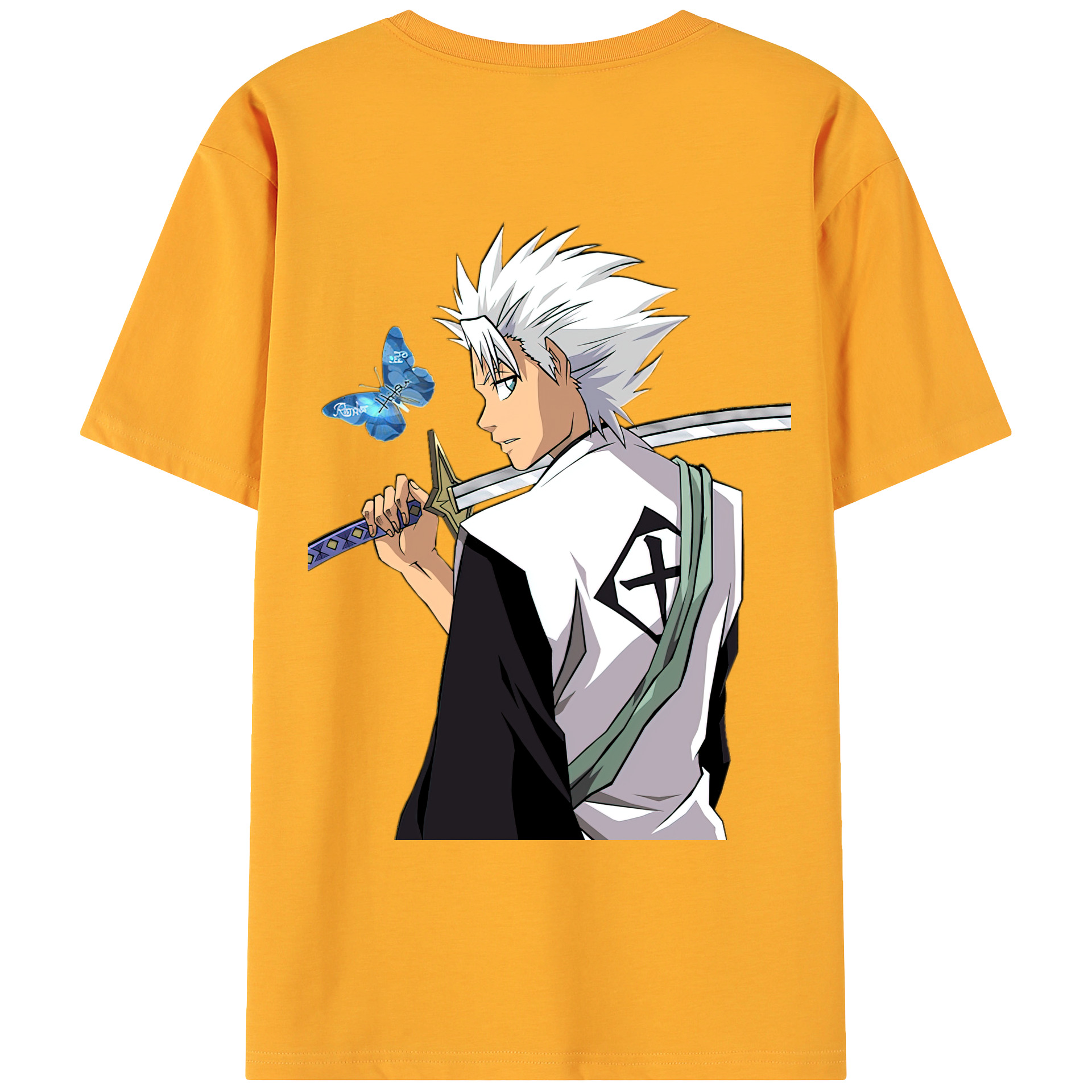 （画像用） ブリーチ 日番谷冬獅郎（ひつがや とうしろう） BLEACH Hitsugaya Toushirou 綿100％ メンズ半袖Tシャツ（バックプリント） 通気性