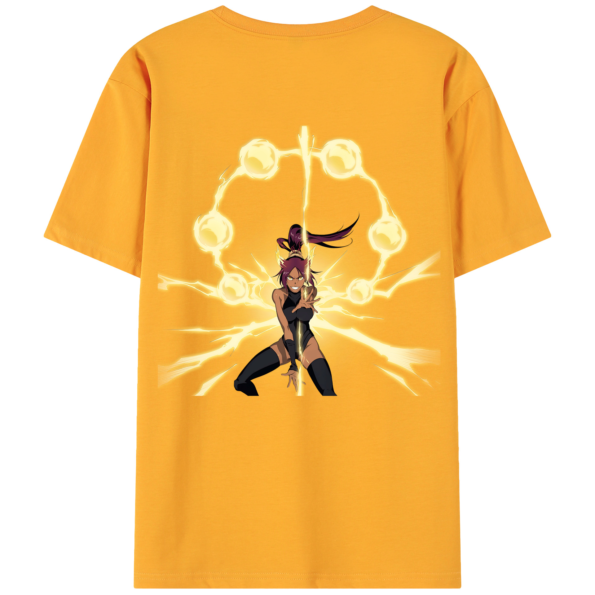 （画像用） ブリーチ 四楓院 夜一（しほういん よるいち） BLEACH Shihouin Yoruichi 綿100％ メンズ半袖Tシャツ（バックプリント） 通気性
