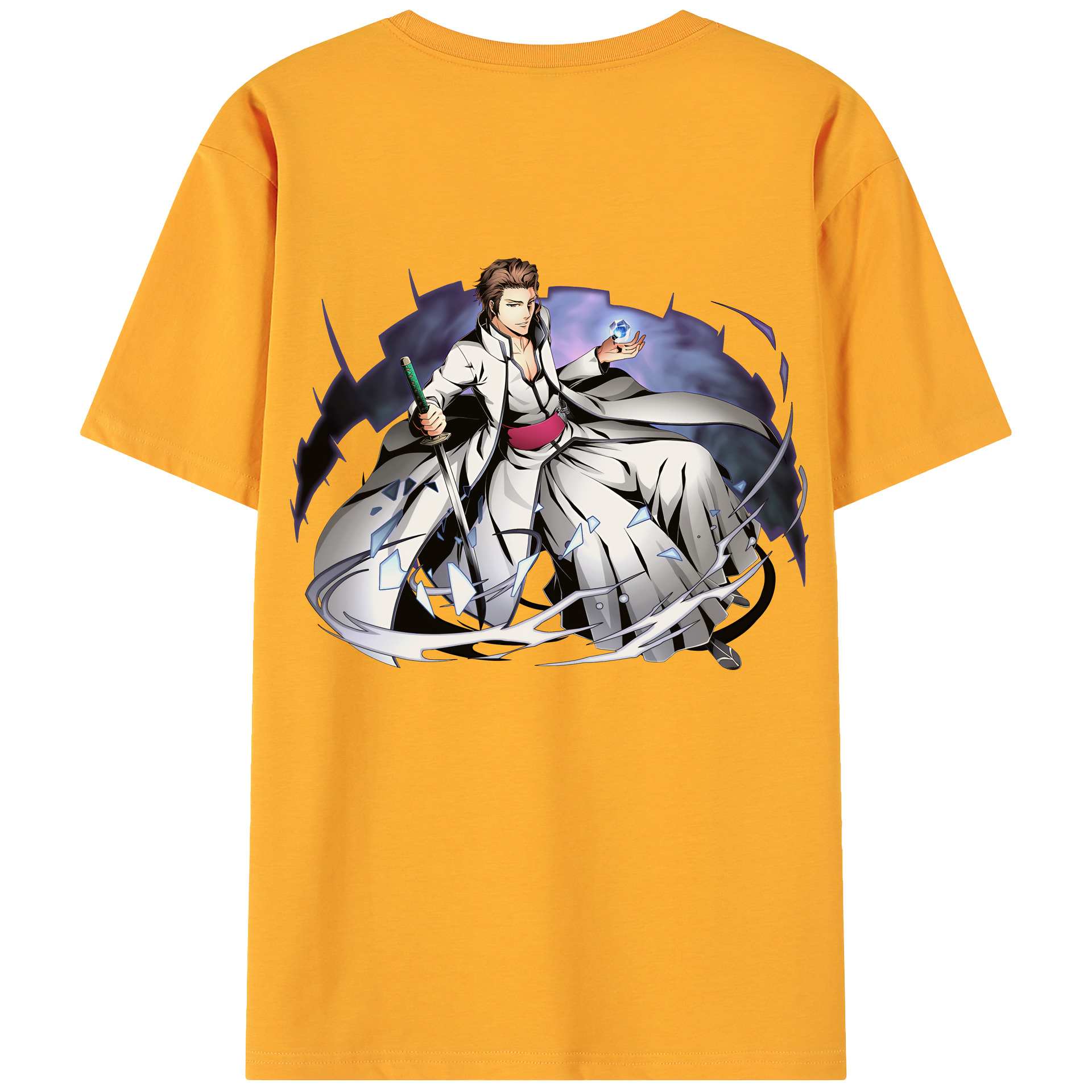 （画像用） ブリーチ 藍染 惣右介（あいぜん そうすけ） BLEACH Aizen Sousuke 綿100％ メンズ半袖Tシャツ（バックプリント） 通気性