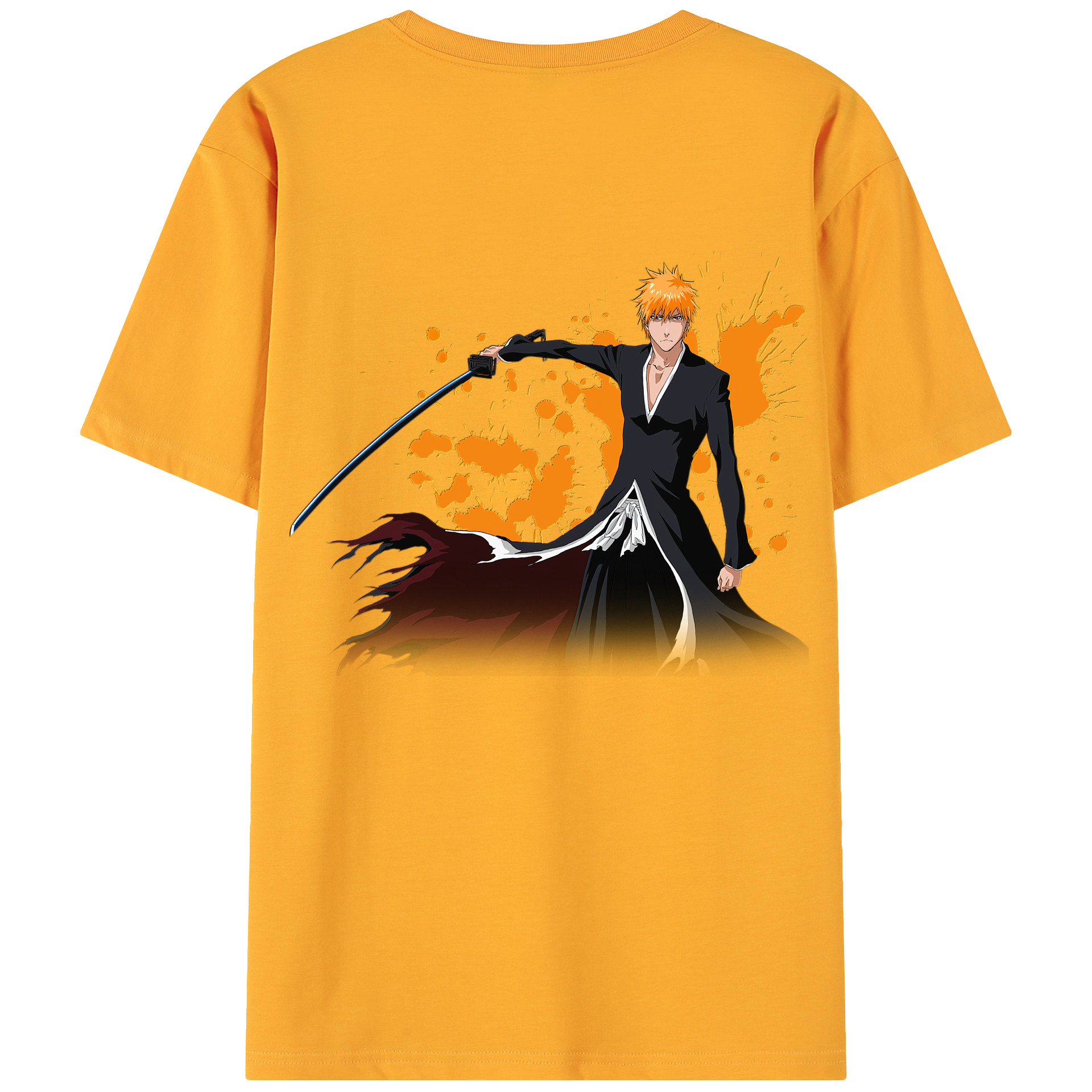 （画像用） ブリーチ 黒崎一護（くろさき いちご）BLEACH Kurosaki Ichigo 綿100％ メンズ半袖Tシャツ（バックプリント） 通気性