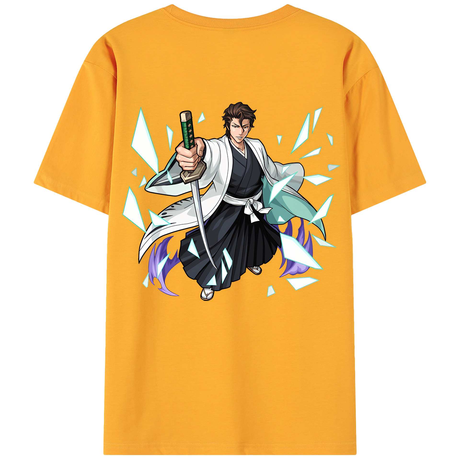 （画像用） ブリーチ 藍染 惣右介（あいぜん そうすけ） BLEACH Aizen Sousuke 綿100％ メンズ半袖Tシャツ（バックプリント） 通気性