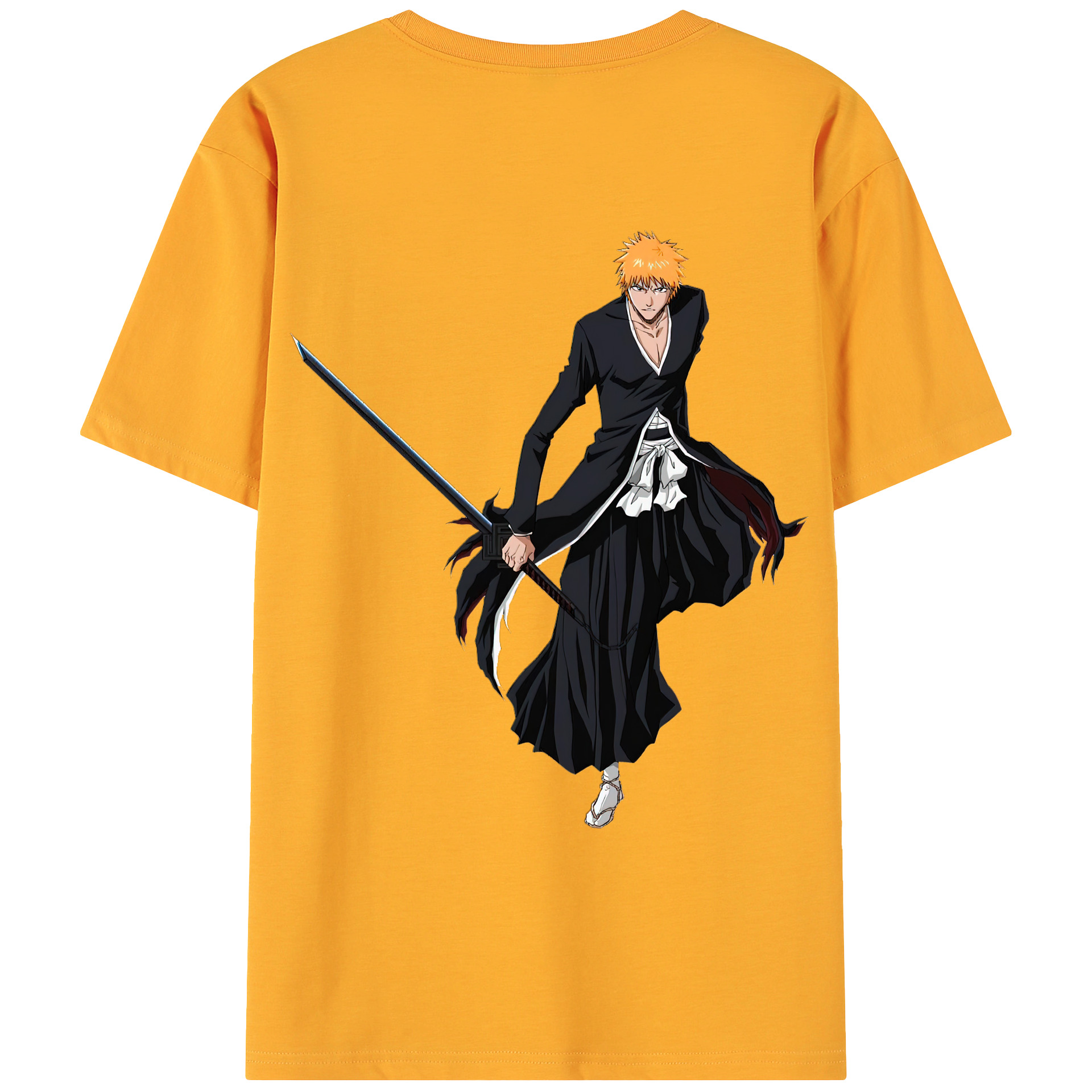 （画像用） ブリーチ 黒崎一護（くろさき いちご）BLEACH Kurosaki Ichigo 綿100％ メンズ半袖Tシャツ（バックプリント） 通気性