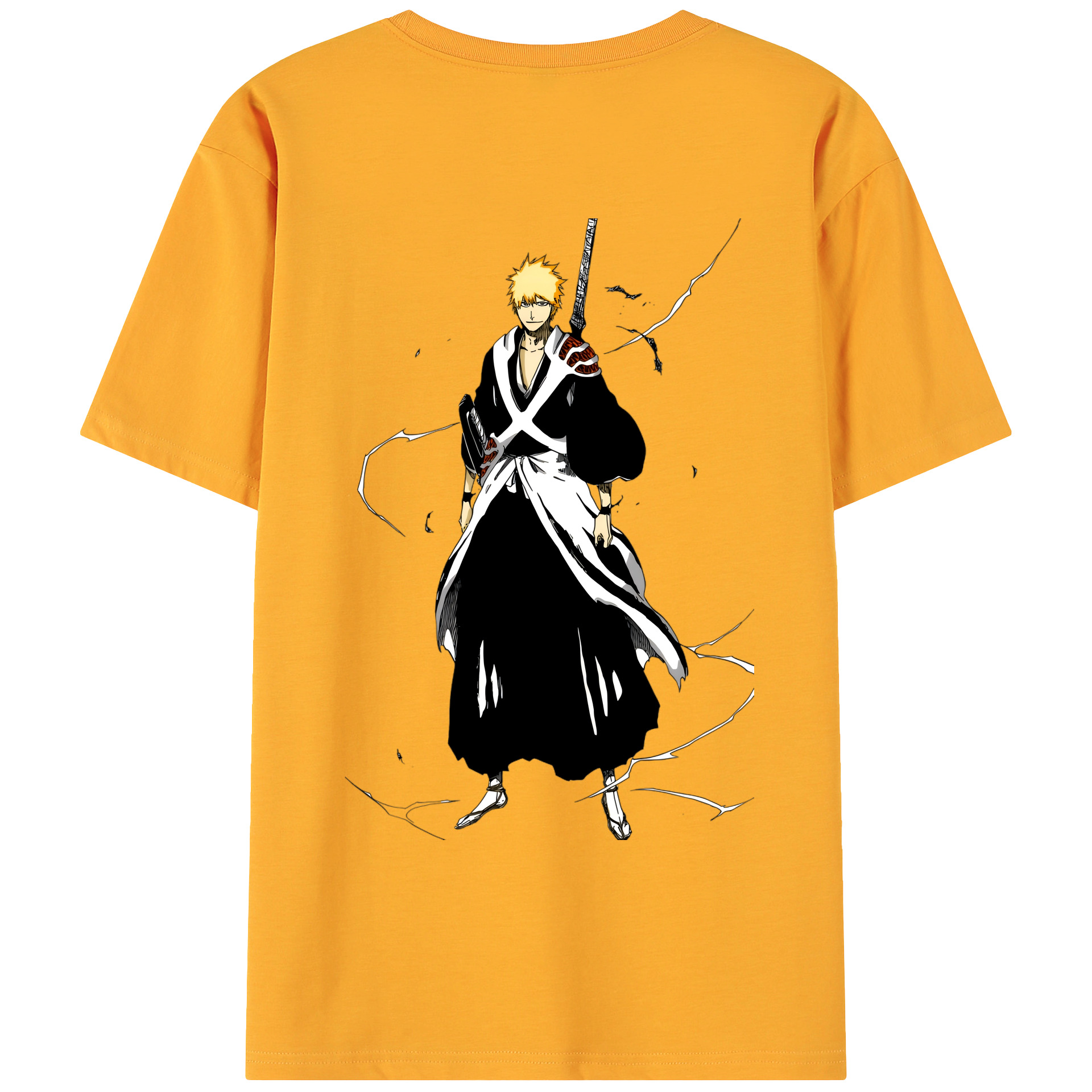 （画像用） ブリーチ 黒崎一護（くろさき いちご）BLEACH Kurosaki Ichigo 綿100％ メンズ半袖Tシャツ（バックプリント） 通気性