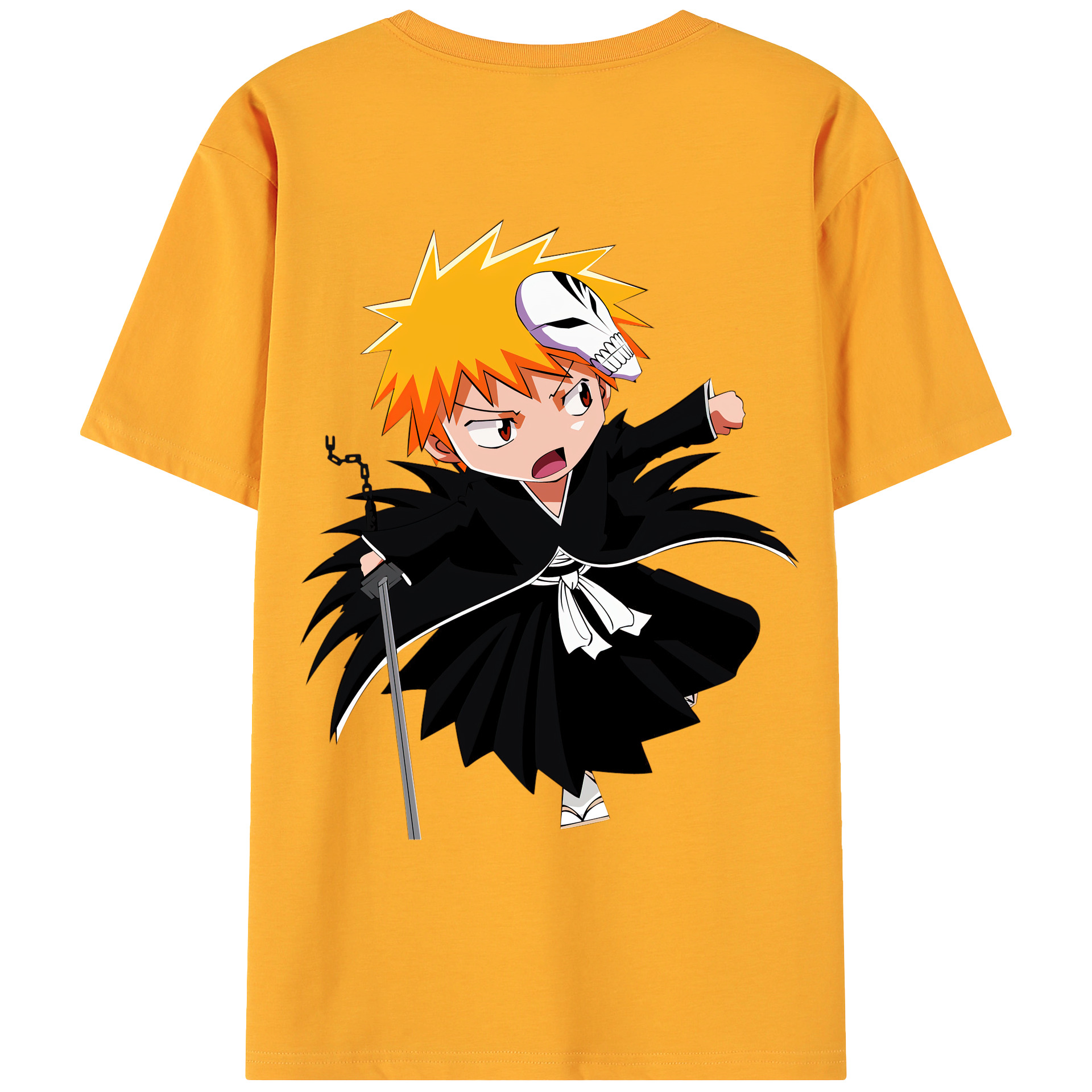 （画像用） ブリーチ 黒崎一護（くろさき いちご）BLEACH Kurosaki Ichigo 綿100％ メンズ半袖Tシャツ（バックプリント） 通気性