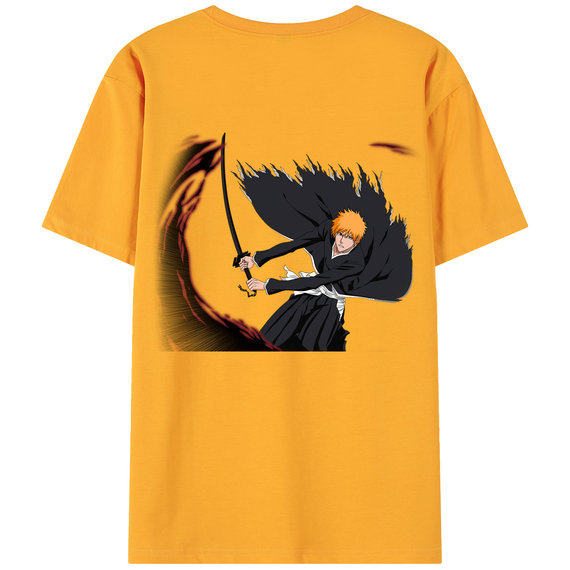 （画像用） ブリーチ 黒崎一護（くろさき いちご）BLEACH Kurosaki Ichigo 綿100％ メンズ半袖Tシャツ（バックプリント） 通気性