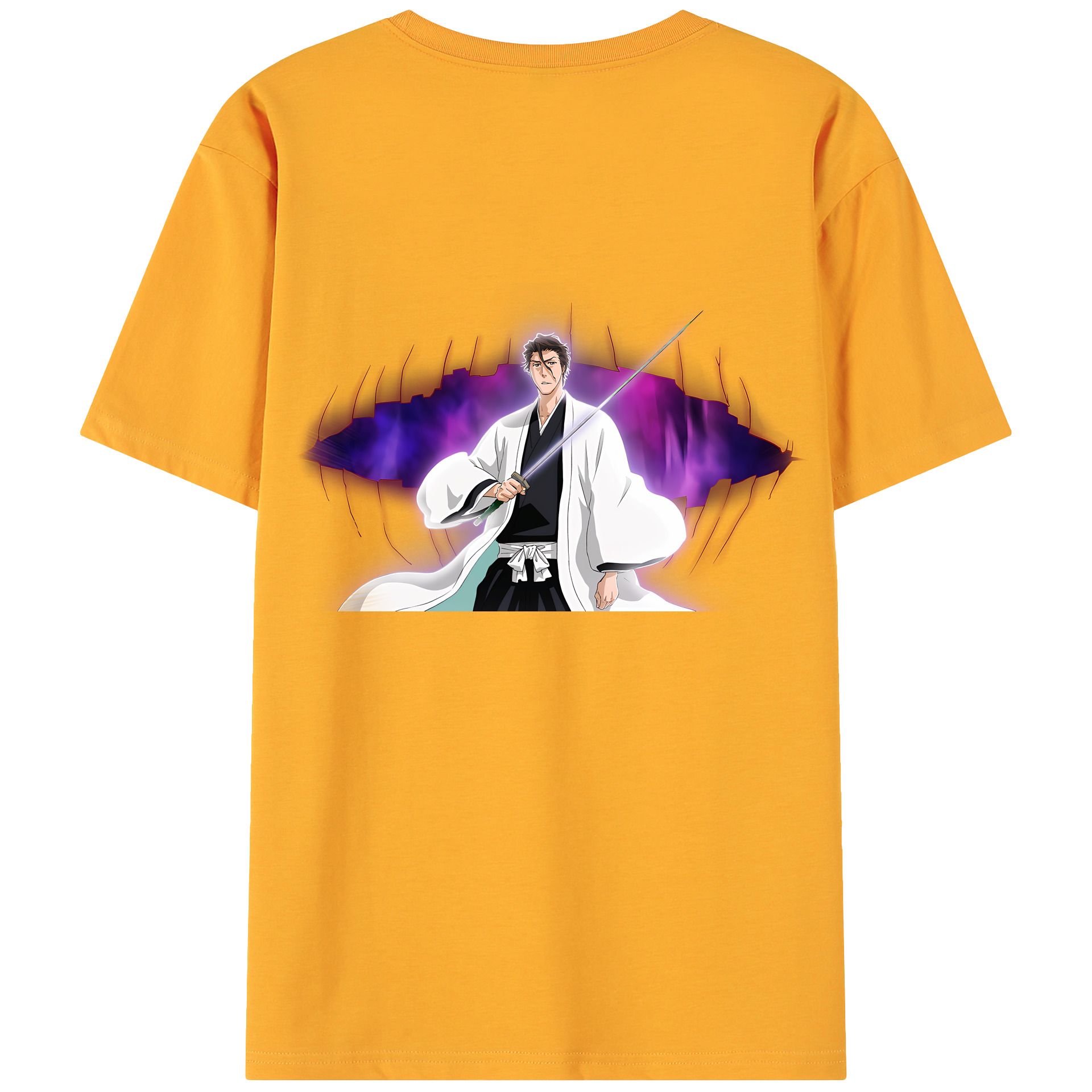 （画像用） ブリーチ 藍染 惣右介（あいぜん そうすけ） BLEACH Aizen Sousuke 綿100％ メンズ半袖Tシャツ（バックプリント） 通気性