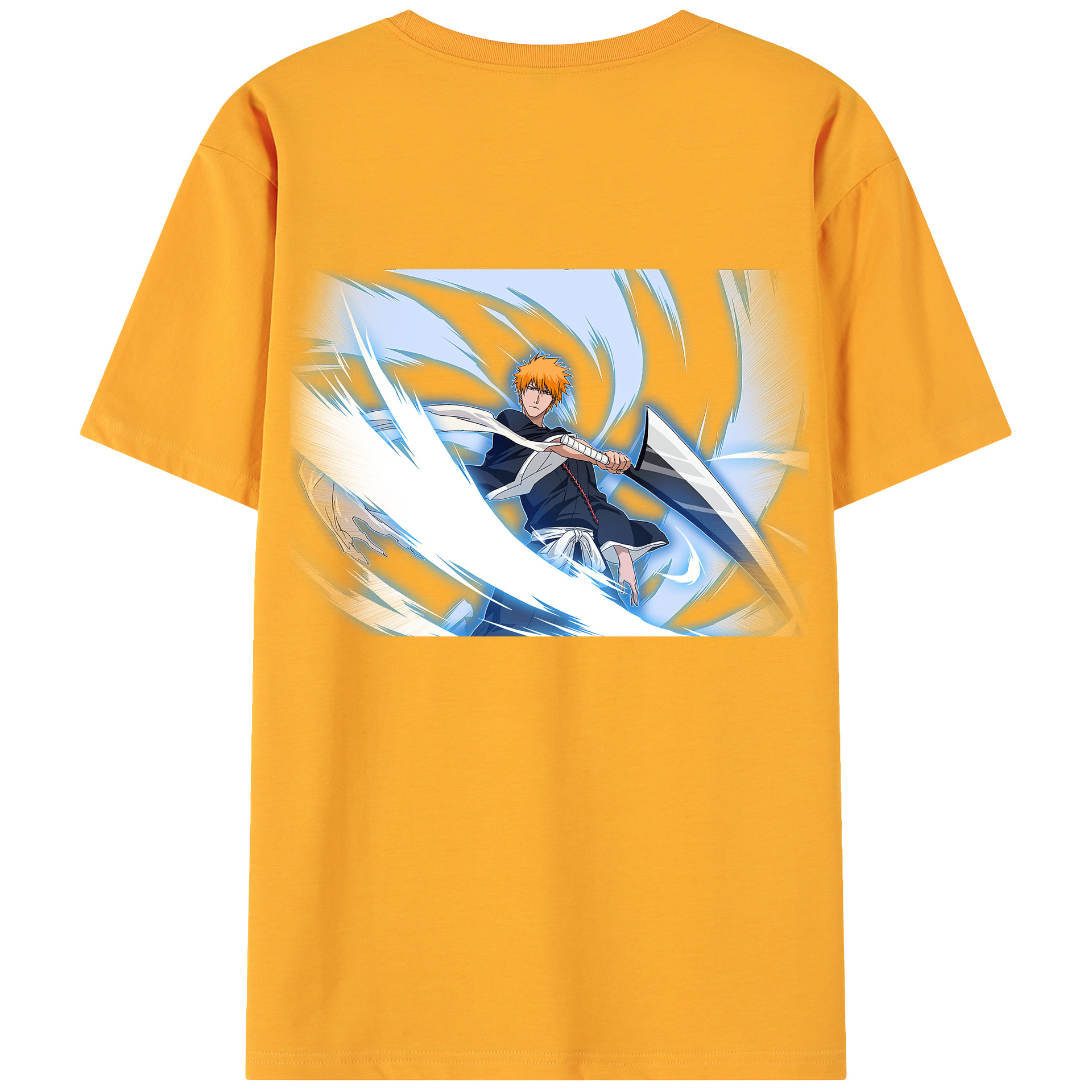 （画像用） ブリーチ 黒崎一護（くろさき いちご）BLEACH Kurosaki Ichigo 綿100％ メンズ半袖Tシャツ（バックプリント） 通気性