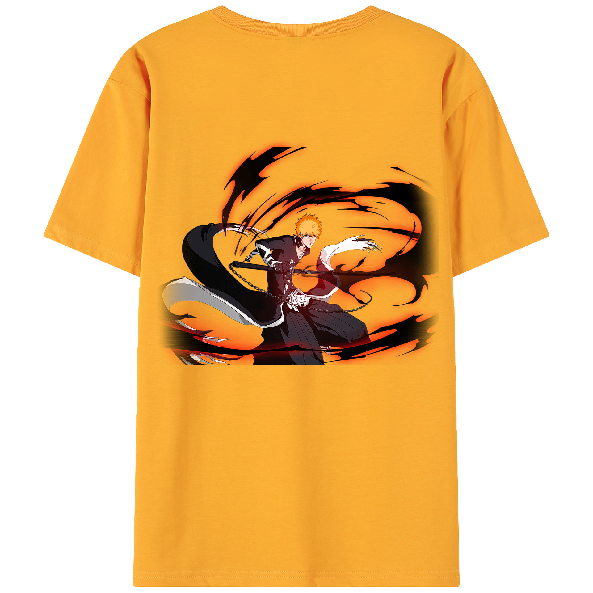 （画像用） ブリーチ 黒崎一護（くろさき いちご）BLEACH Kurosaki Ichigo 綿100％ メンズ半袖Tシャツ（バックプリント） 通気性