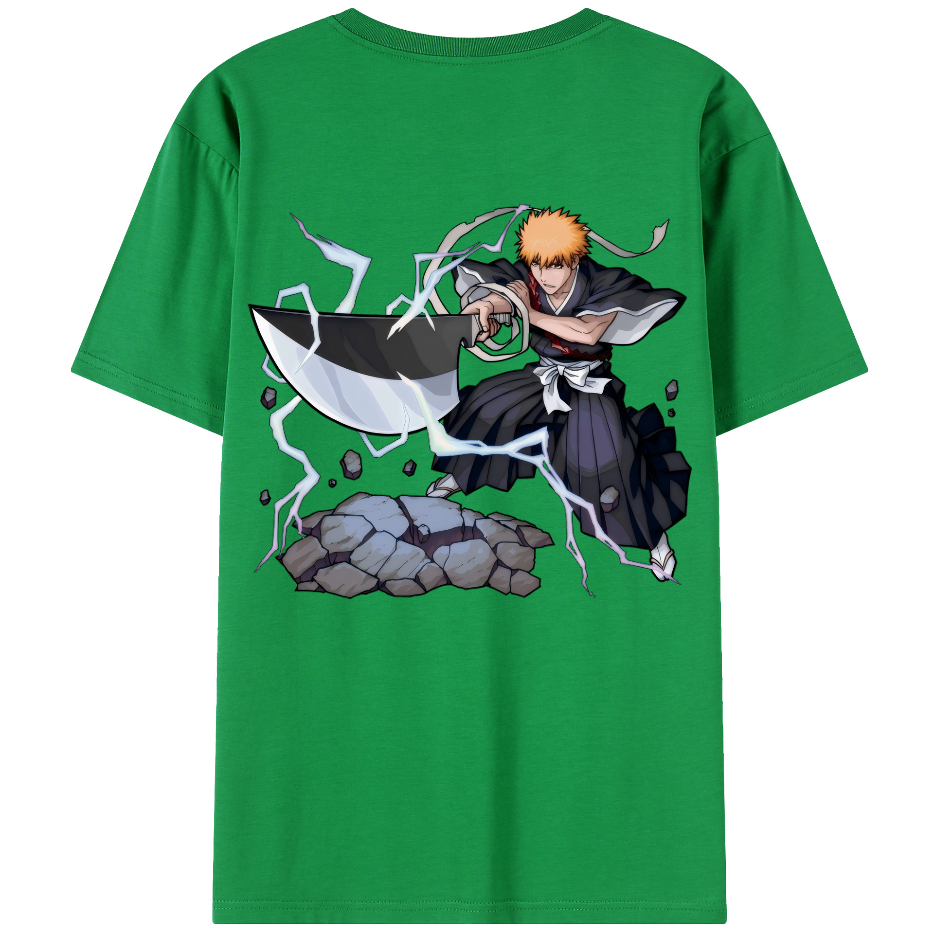 （画像用） ブリーチ 黒崎一護（くろさき いちご）BLEACH Kurosaki Ichigo 綿100％ メンズ半袖Tシャツ（バックプリント） 通気性