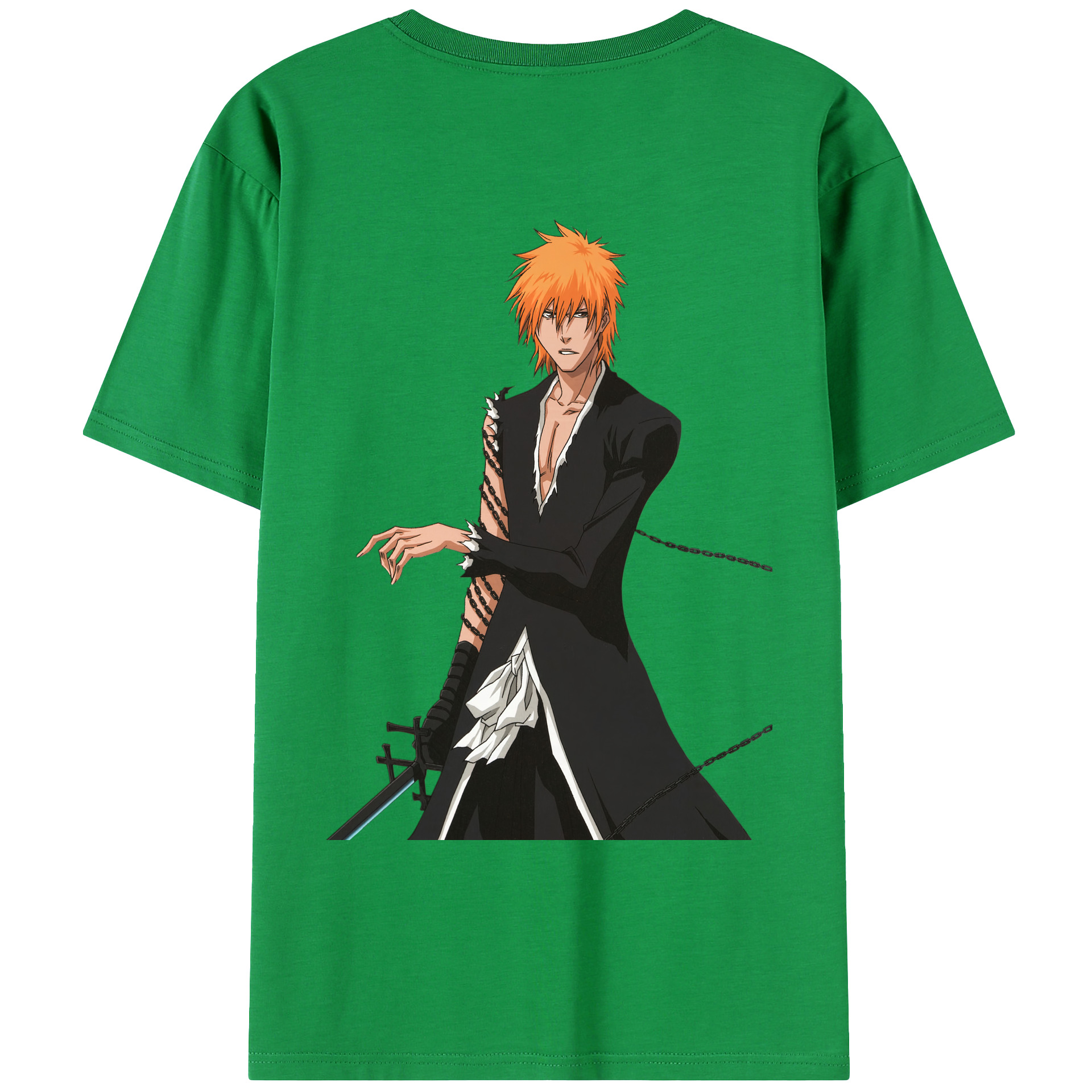 （画像用） ブリーチ 黒崎一護（くろさき いちご）BLEACH Kurosaki Ichigo 綿100％ メンズ半袖Tシャツ（バックプリント） 通気性