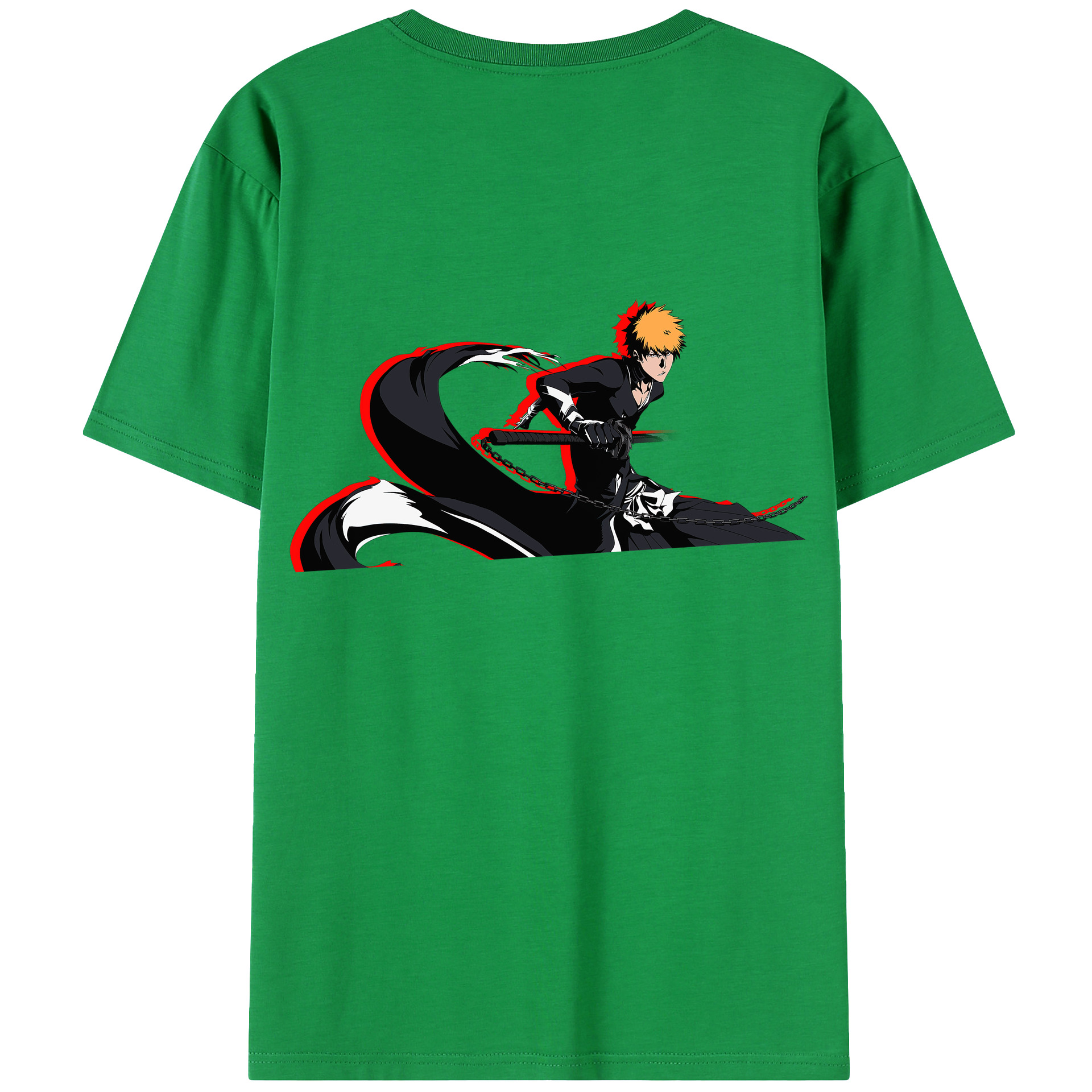 （画像用） ブリーチ 黒崎一護（くろさき いちご）BLEACH Kurosaki Ichigo 綿100％ メンズ半袖Tシャツ（バックプリント） 通気性