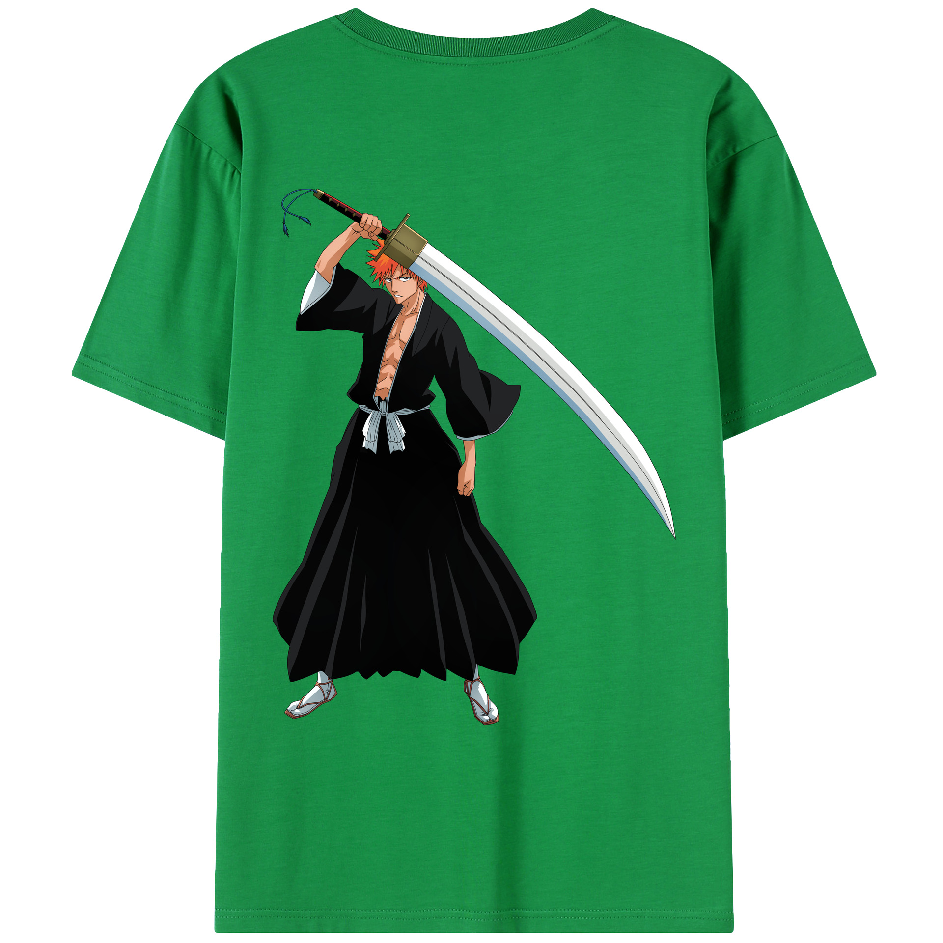 （画像用） ブリーチ 黒崎一護（くろさき いちご）BLEACH Kurosaki Ichigo 綿100％ メンズ半袖Tシャツ（バックプリント） 通気性