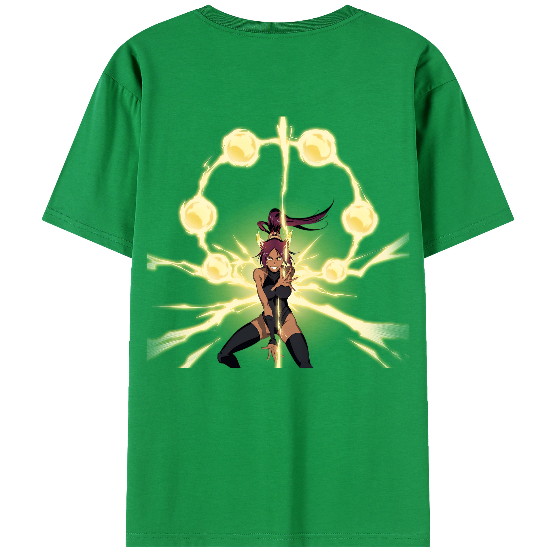 （画像用） ブリーチ 四楓院 夜一（しほういん よるいち） BLEACH Shihouin Yoruichi 綿100％ メンズ半袖Tシャツ（バックプリント） 通気性