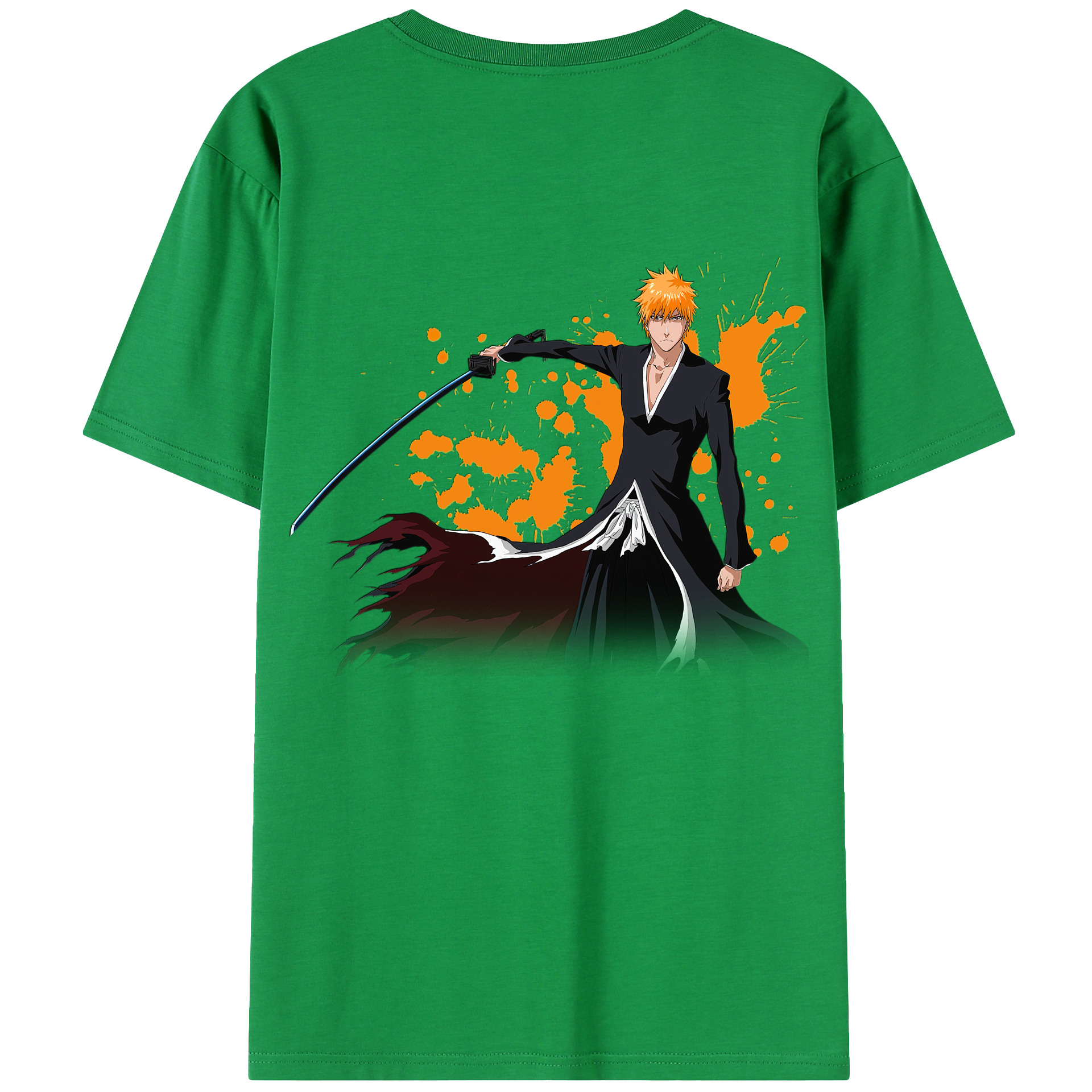 （画像用） ブリーチ 黒崎一護（くろさき いちご）BLEACH Kurosaki Ichigo 綿100％ メンズ半袖Tシャツ（バックプリント） 通気性
