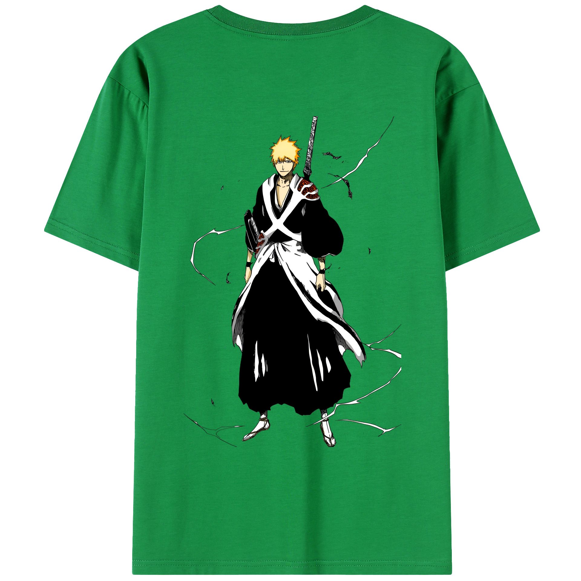 （画像用） ブリーチ 黒崎一護（くろさき いちご）BLEACH Kurosaki Ichigo 綿100％ メンズ半袖Tシャツ（バックプリント） 通気性