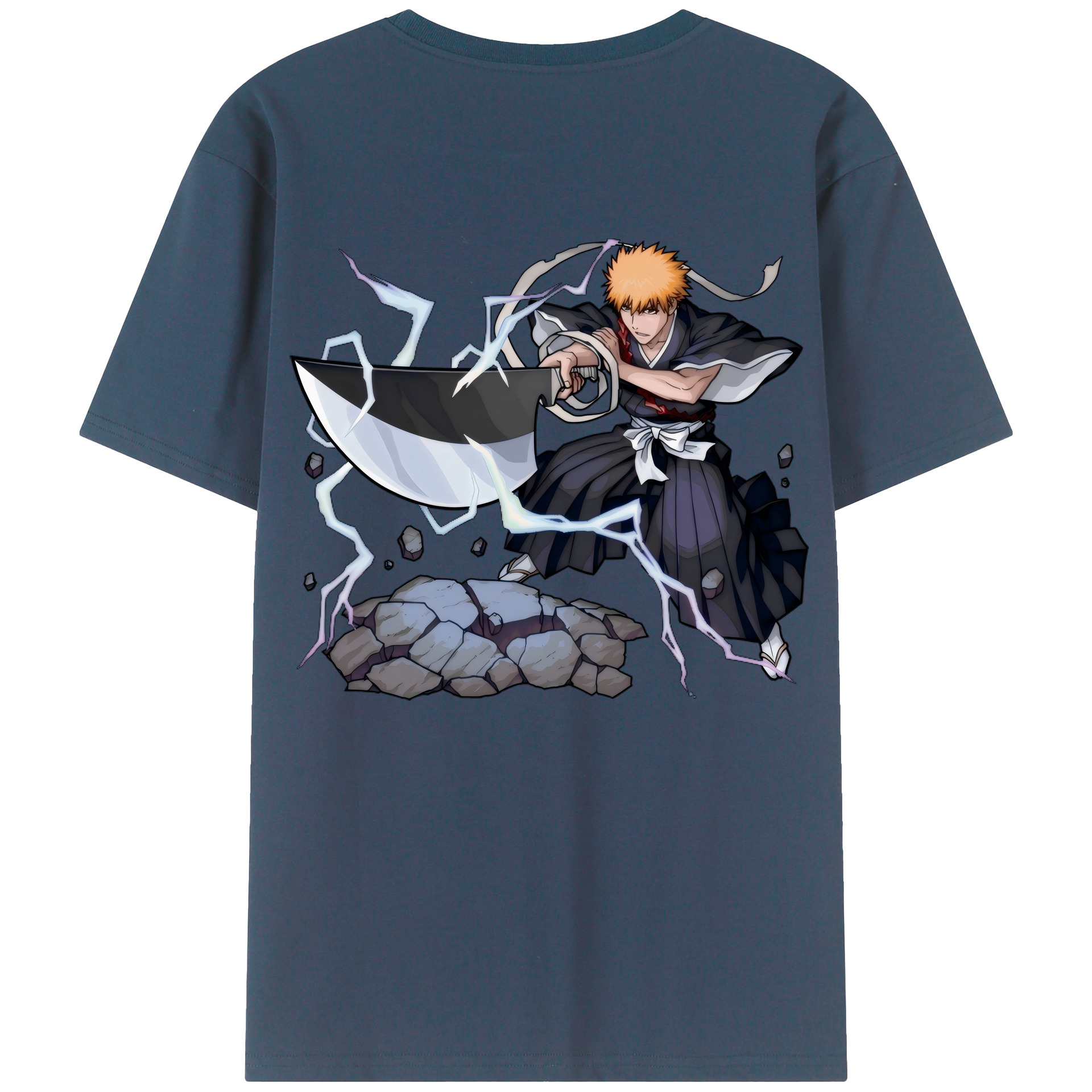 （画像用） ブリーチ 黒崎一護（くろさき いちご）BLEACH Kurosaki Ichigo 綿100％ メンズ半袖Tシャツ（バックプリント） 通気性