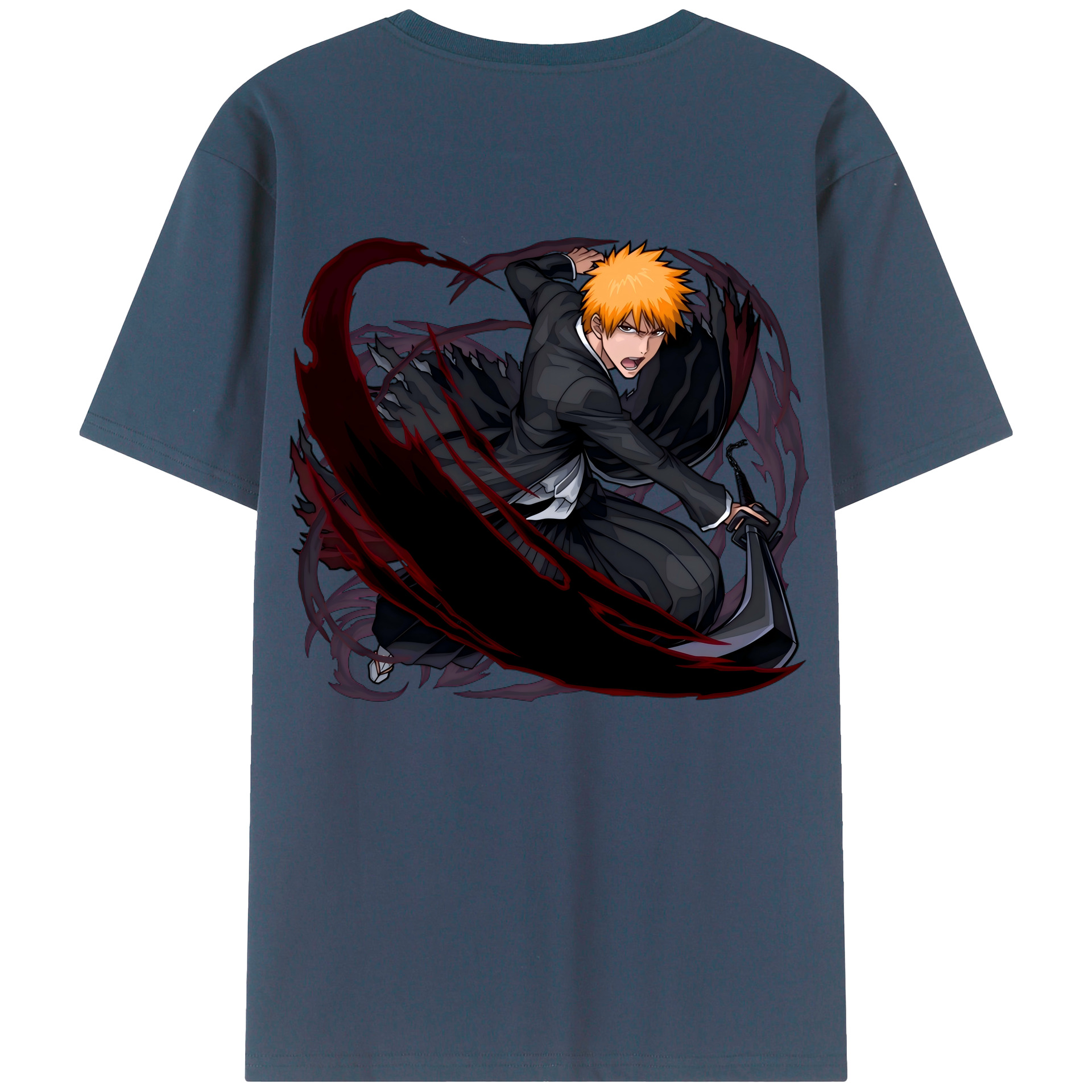 （画像用） ブリーチ 黒崎一護（くろさき いちご）BLEACH Kurosaki Ichigo 綿100％ メンズ半袖Tシャツ（バックプリント） 通気性
