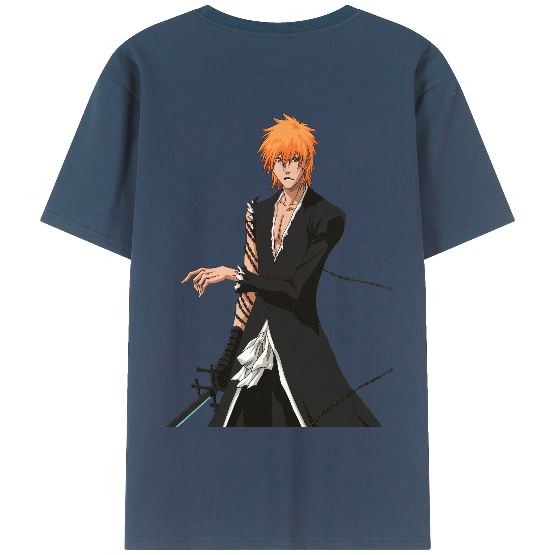 （画像用） ブリーチ 黒崎一護（くろさき いちご）BLEACH Kurosaki Ichigo 綿100％ メンズ半袖Tシャツ（バックプリント） 通気性
