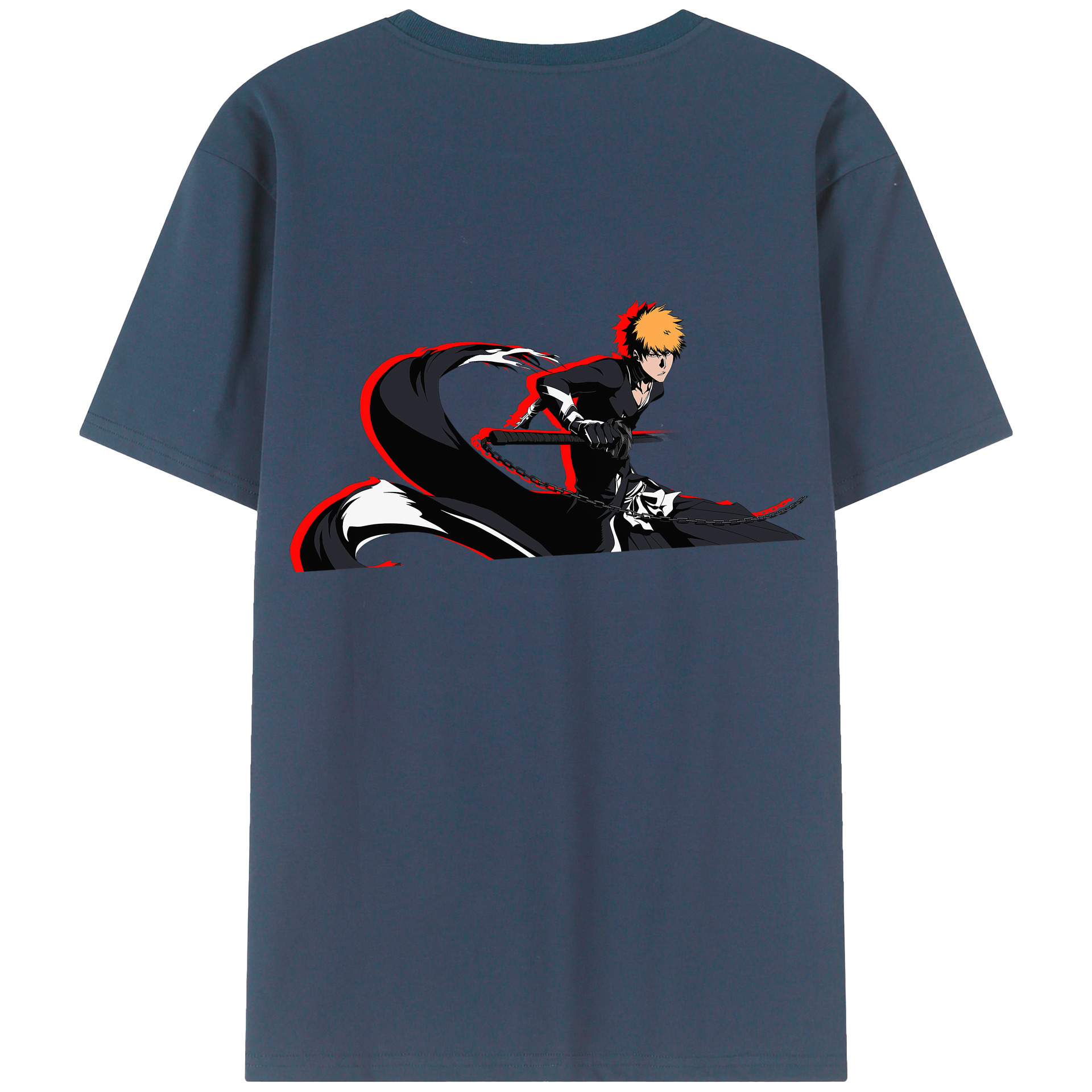 （画像用） ブリーチ 黒崎一護（くろさき いちご）BLEACH Kurosaki Ichigo 綿100％ メンズ半袖Tシャツ（バックプリント） 通気性