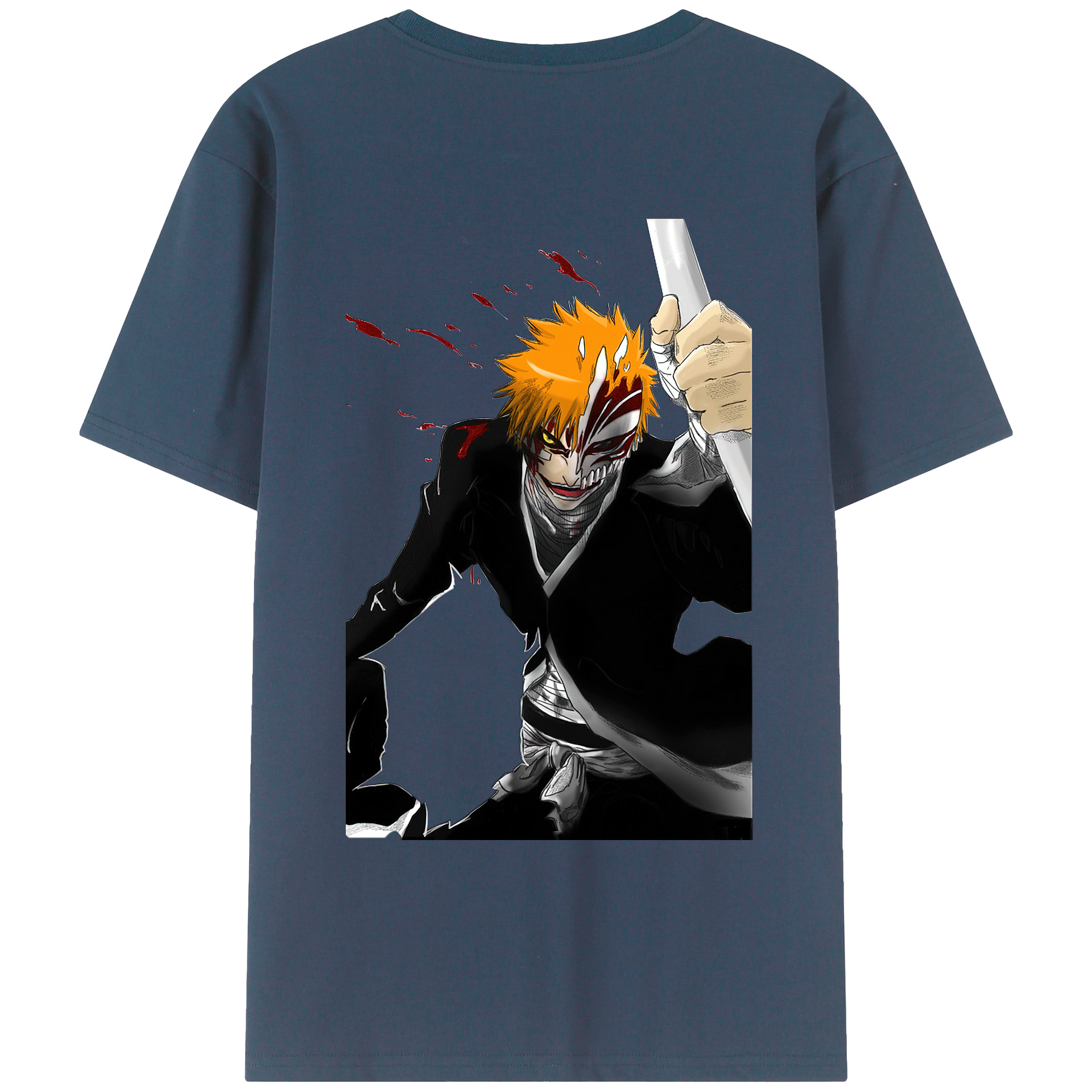 （画像用） ブリーチ 黒崎一護（くろさき いちご）BLEACH Kurosaki Ichigo 綿100％ メンズ半袖Tシャツ（バックプリント） 通気性