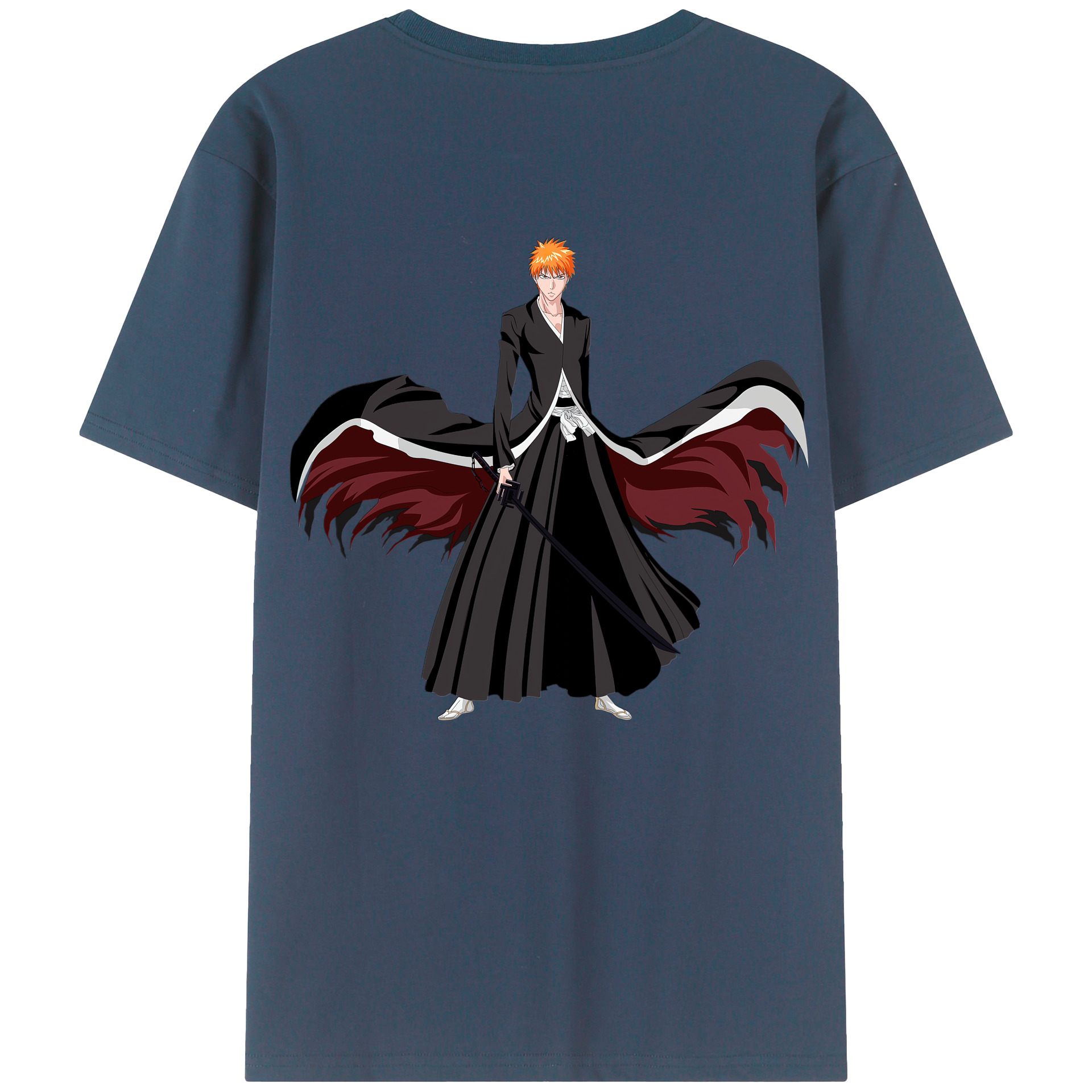 （画像用） ブリーチ 黒崎一護（くろさき いちご）BLEACH Kurosaki Ichigo 綿100％ メンズ半袖Tシャツ（バックプリント） 通気性