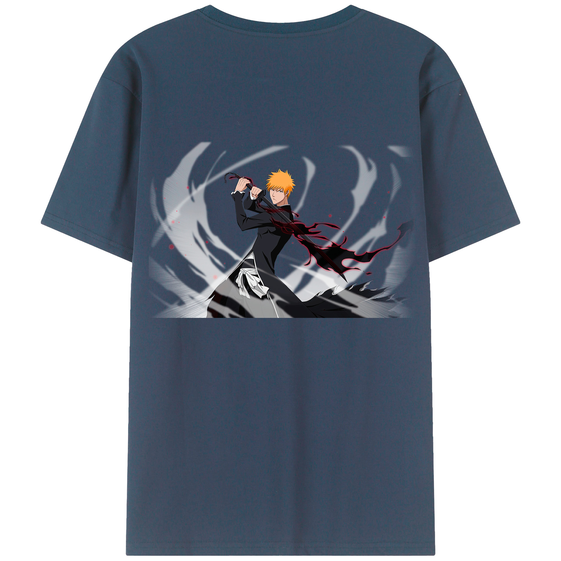 （画像用） ブリーチ 黒崎一護（くろさき いちご）BLEACH Kurosaki Ichigo 綿100％ メンズ半袖Tシャツ（バックプリント） 通気性