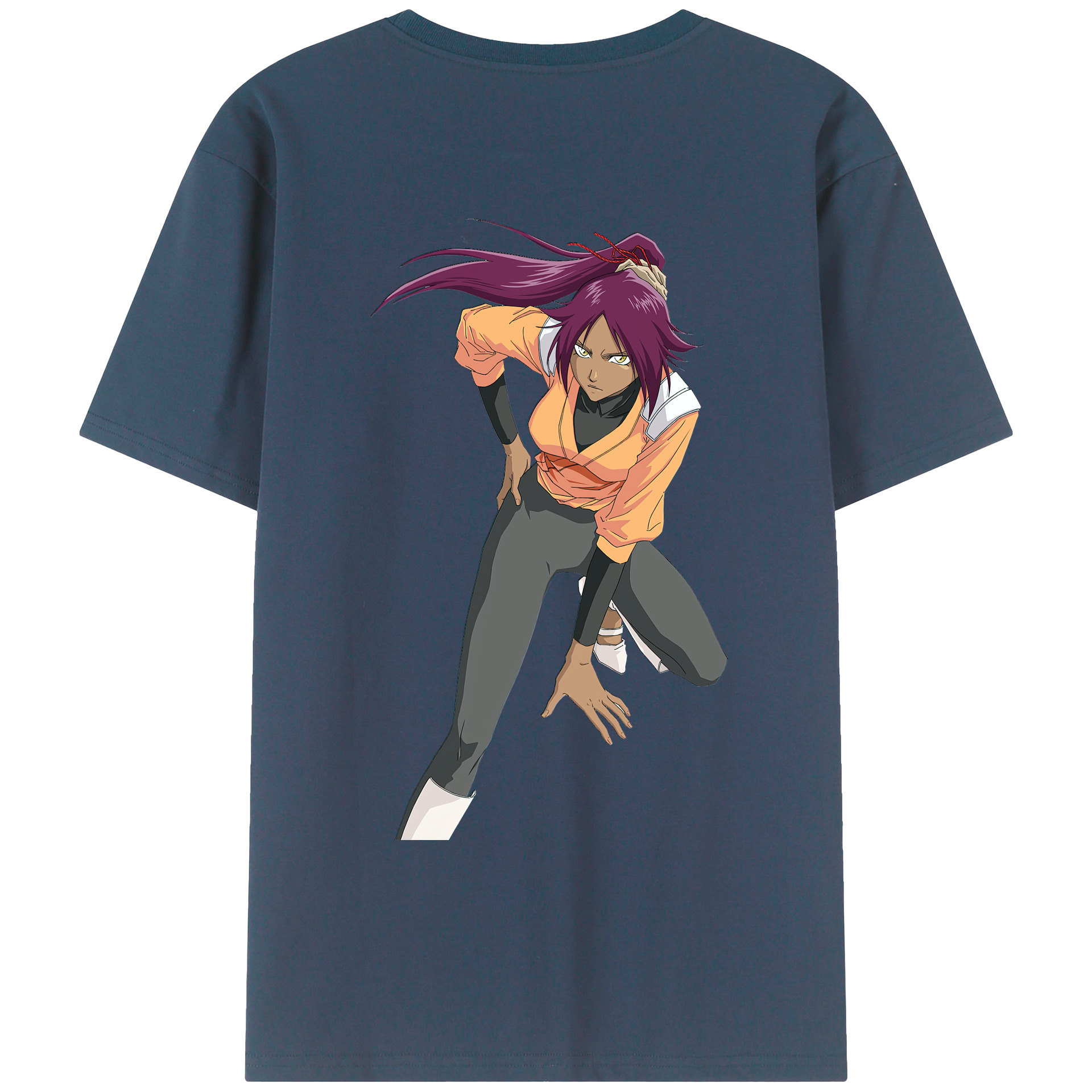 （画像用） ブリーチ 四楓院 夜一（しほういん よるいち） BLEACH Shihouin Yoruichi 綿100％ メンズ半袖Tシャツ（バックプリント） 通気性