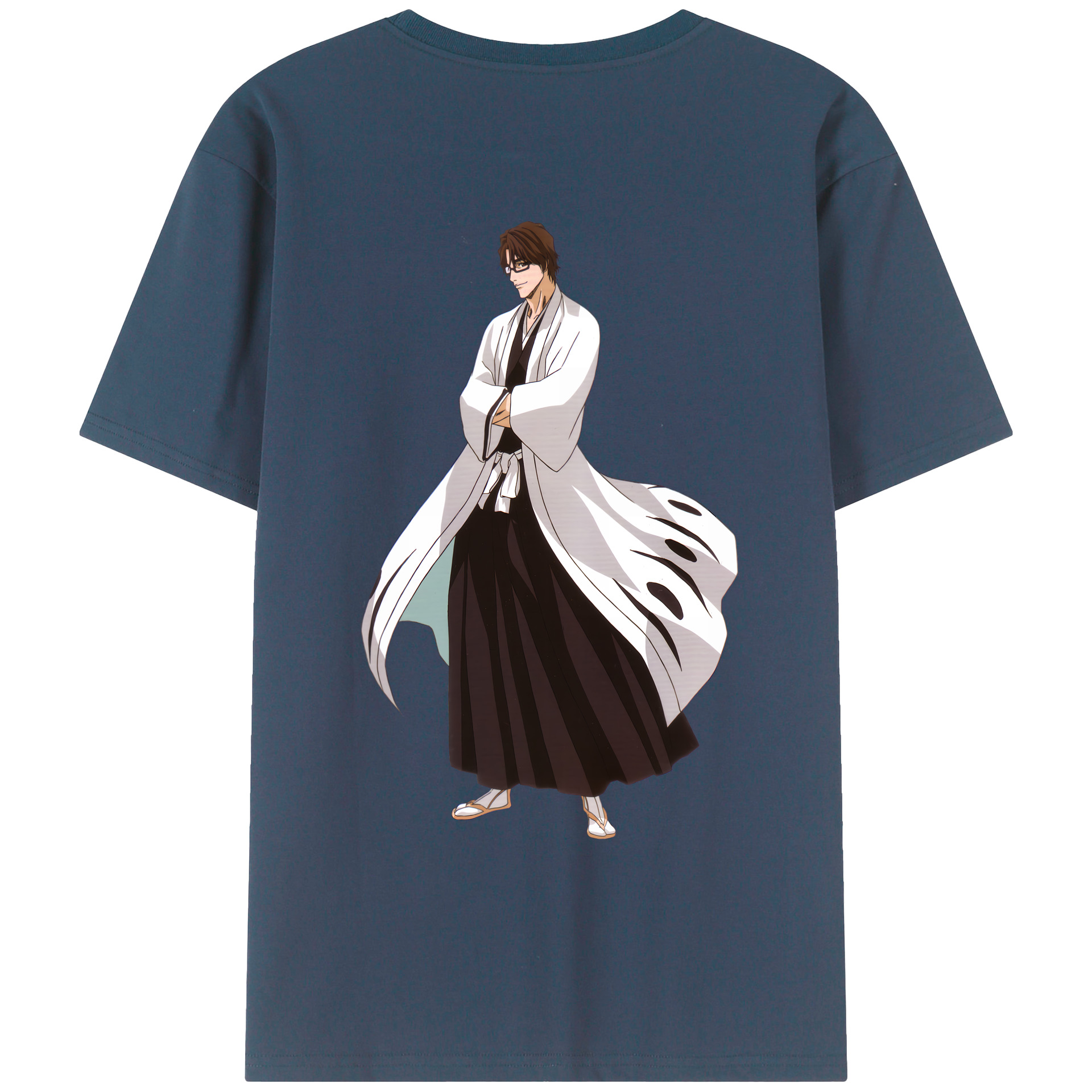 （画像用） ブリーチ 藍染 惣右介（あいぜん そうすけ） BLEACH Aizen Sousuke 綿100％ メンズ半袖Tシャツ（バックプリント） 通気性