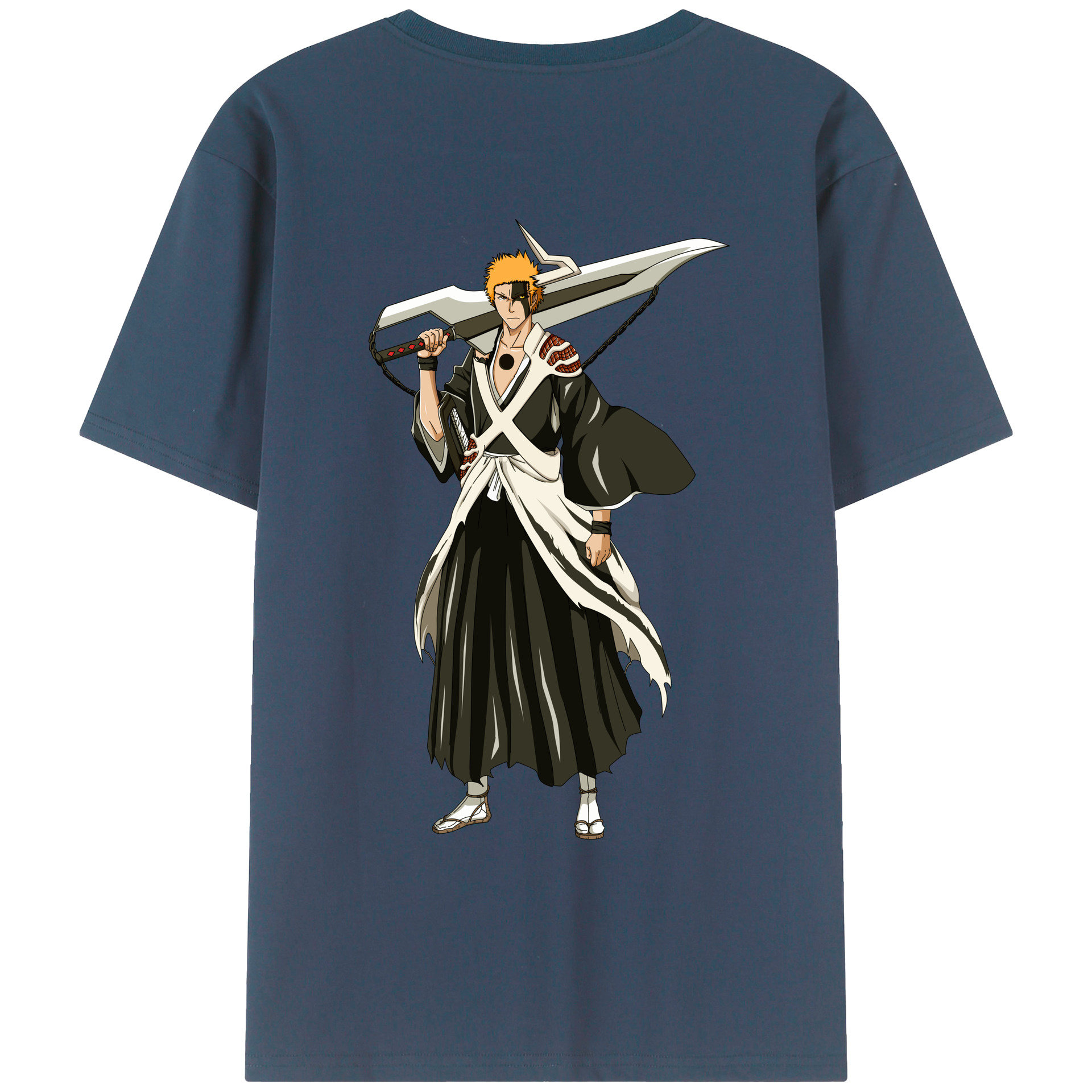 （画像用） ブリーチ 黒崎一護（くろさき いちご）BLEACH Kurosaki Ichigo 綿100％ メンズ半袖Tシャツ（バックプリント） 通気性