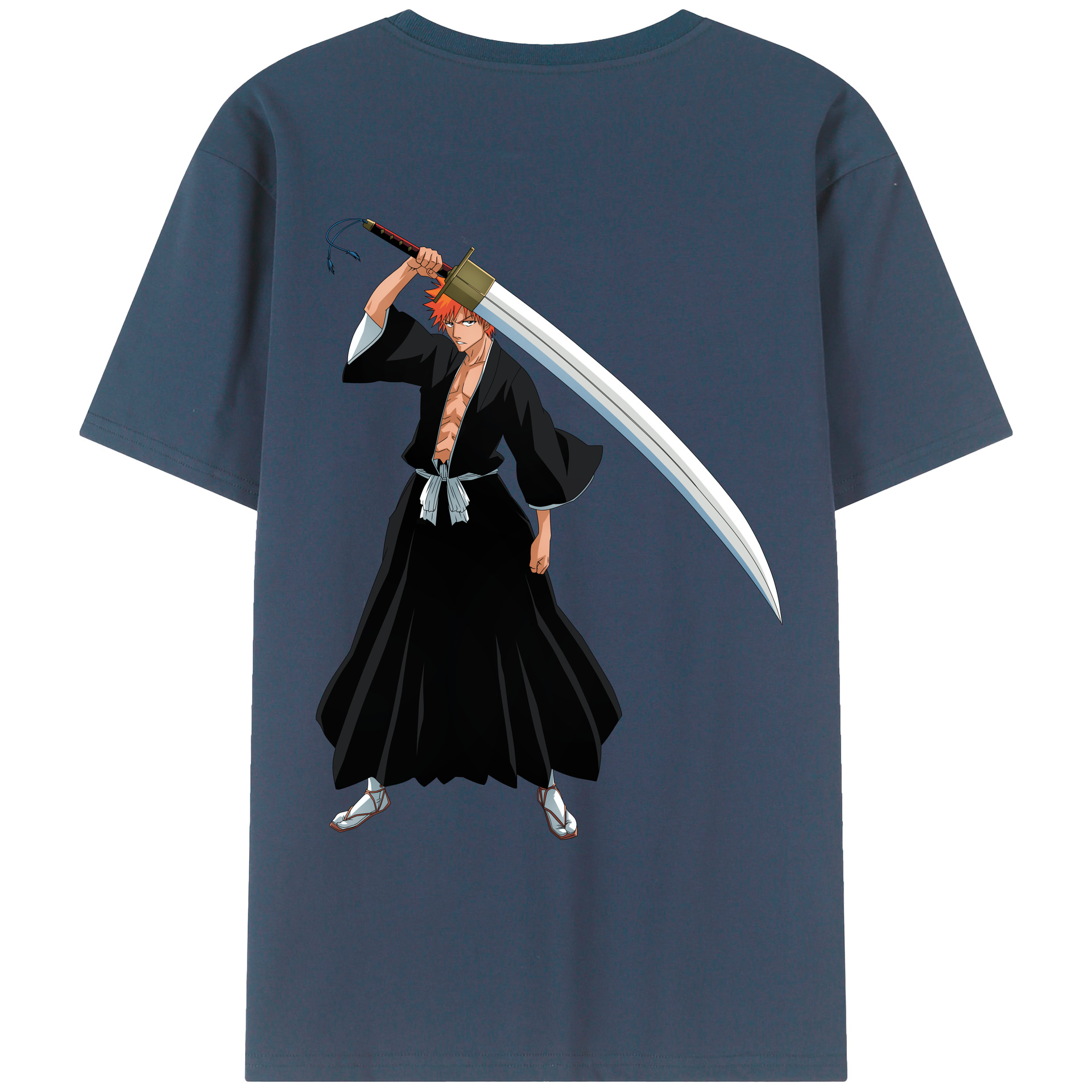 （画像用） ブリーチ 黒崎一護（くろさき いちご）BLEACH Kurosaki Ichigo 綿100％ メンズ半袖Tシャツ（バックプリント） 通気性