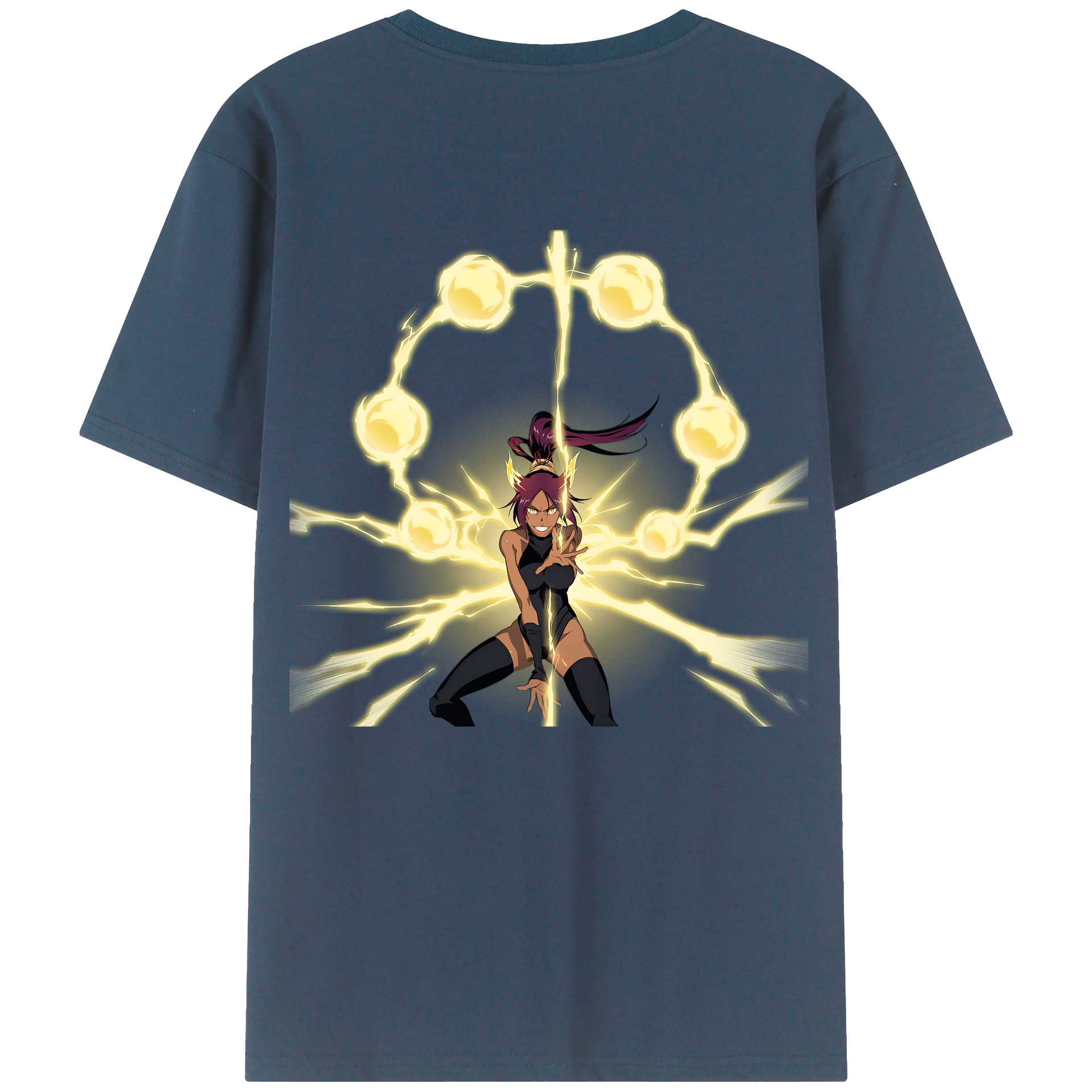 （画像用） ブリーチ 四楓院 夜一（しほういん よるいち） BLEACH Shihouin Yoruichi 綿100％ メンズ半袖Tシャツ（バックプリント） 通気性