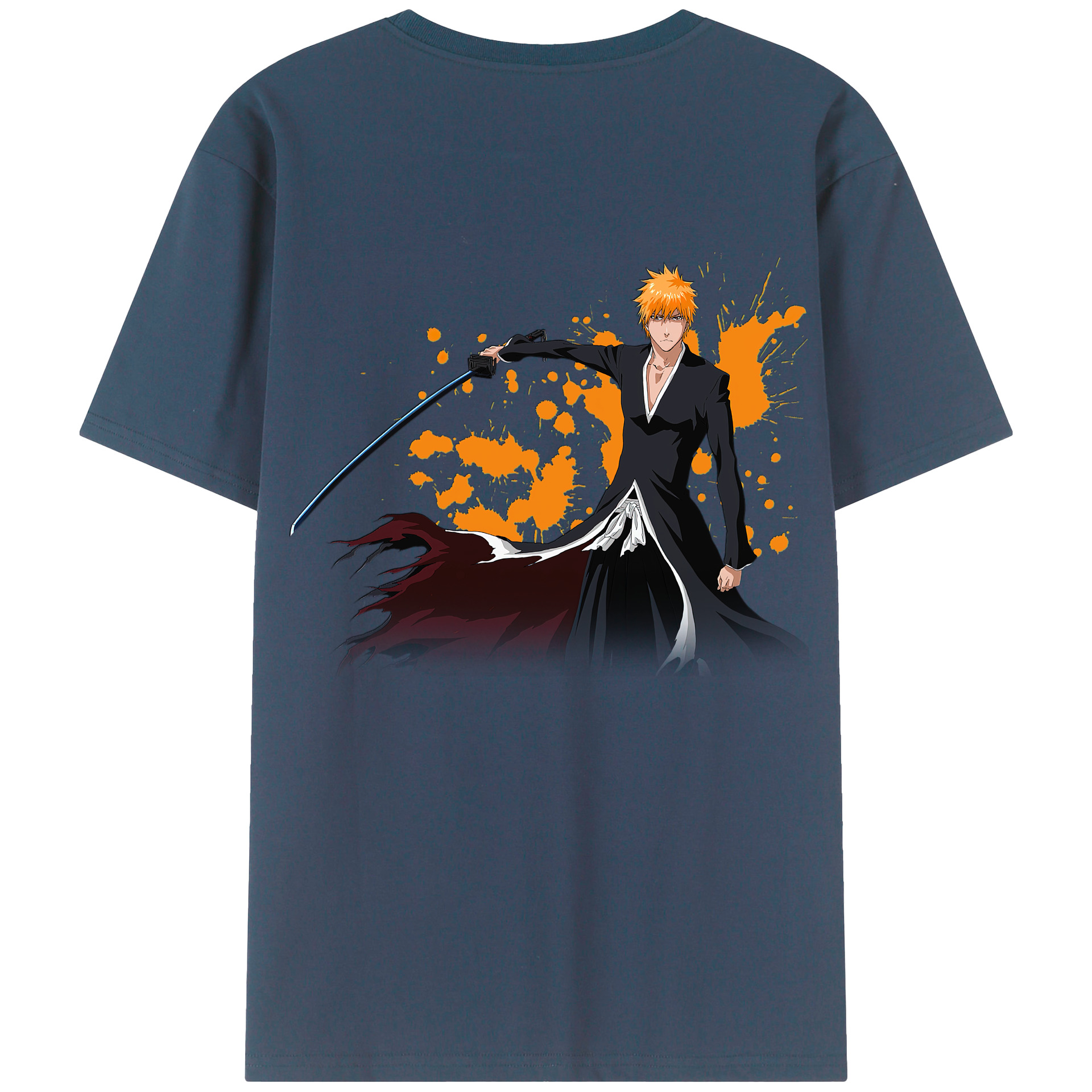 （画像用） ブリーチ 黒崎一護（くろさき いちご）BLEACH Kurosaki Ichigo 綿100％ メンズ半袖Tシャツ（バックプリント） 通気性