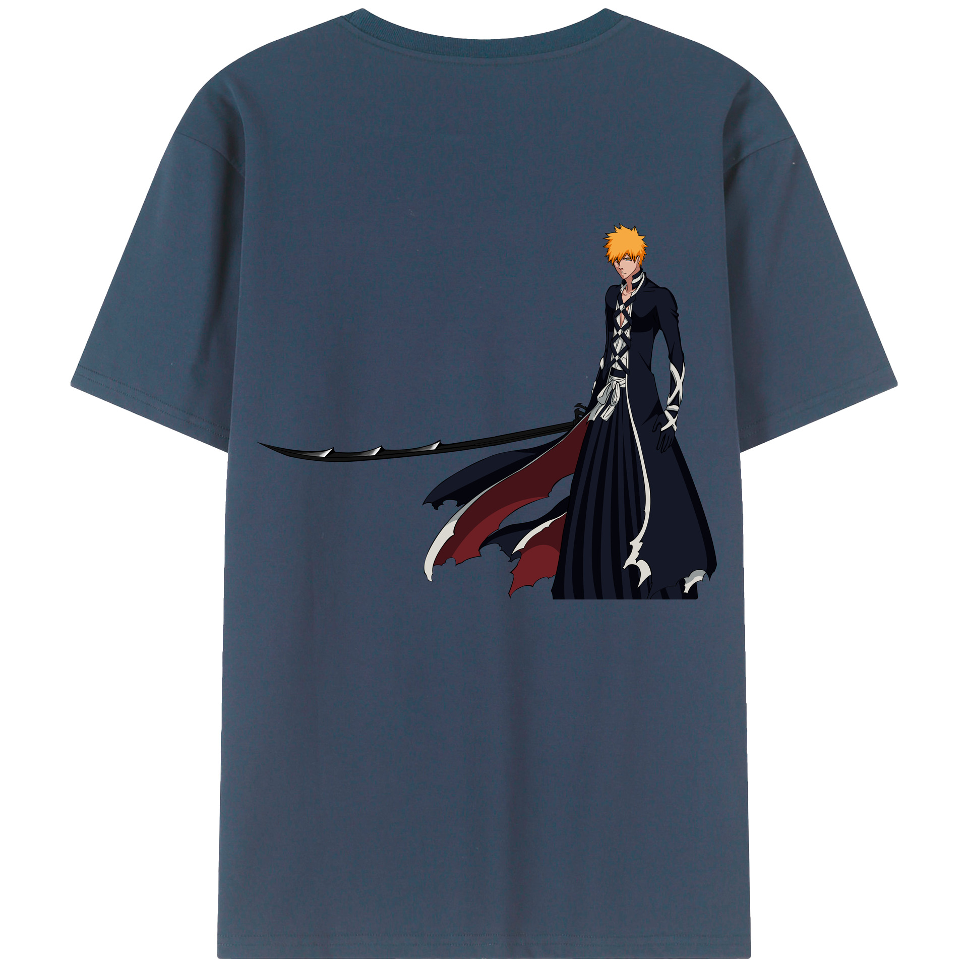 （画像用） ブリーチ 黒崎一護（くろさき いちご）BLEACH Kurosaki Ichigo 綿100％ メンズ半袖Tシャツ（バックプリント） 通気性