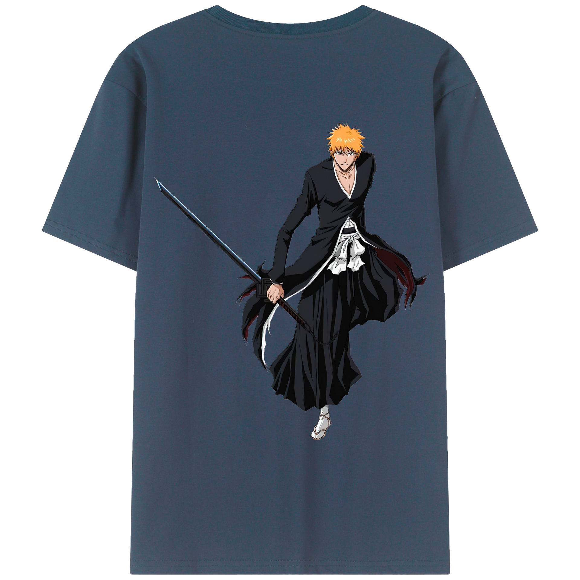 （画像用） ブリーチ 黒崎一護（くろさき いちご）BLEACH Kurosaki Ichigo 綿100％ メンズ半袖Tシャツ（バックプリント） 通気性