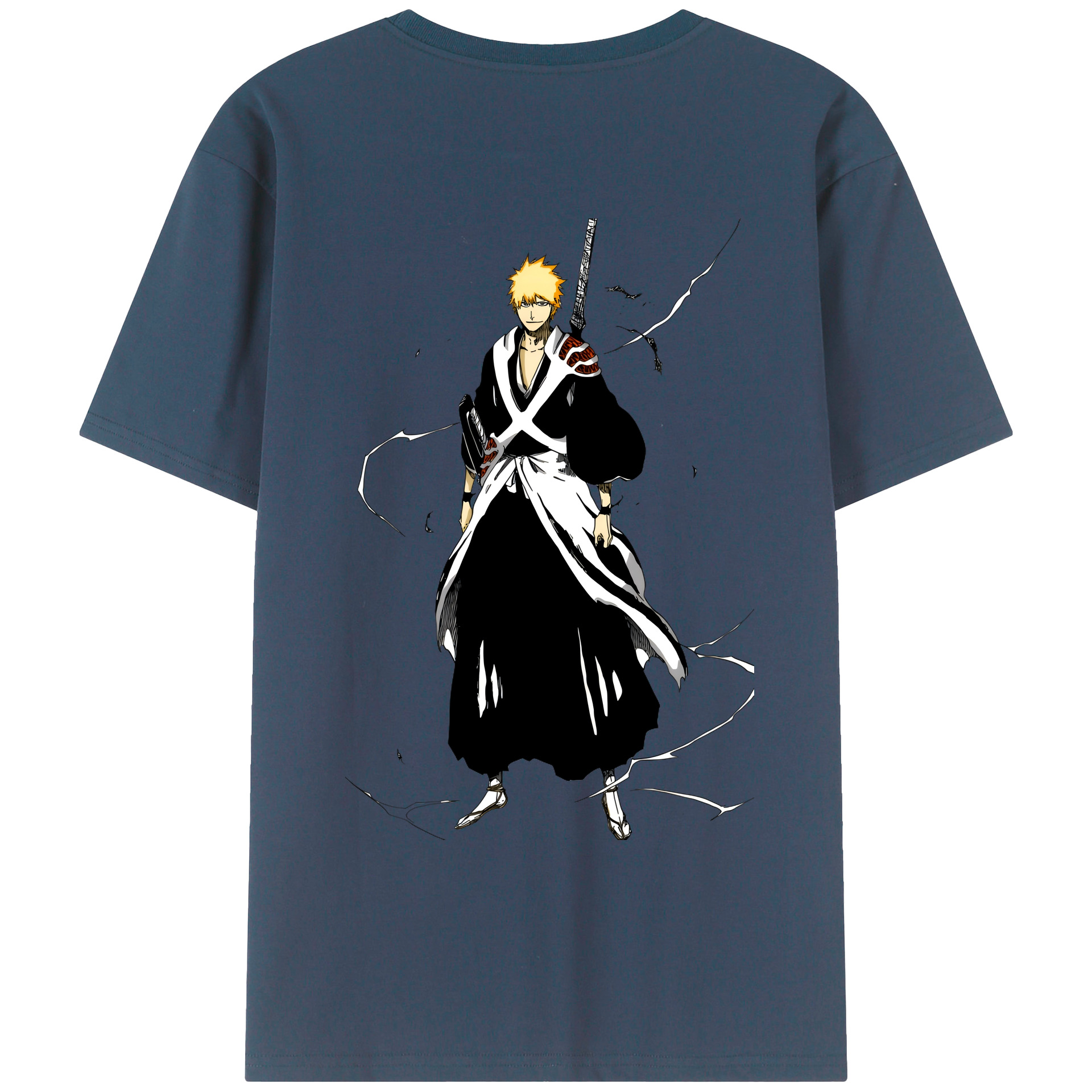 （画像用） ブリーチ 黒崎一護（くろさき いちご）BLEACH Kurosaki Ichigo 綿100％ メンズ半袖Tシャツ（バックプリント） 通気性