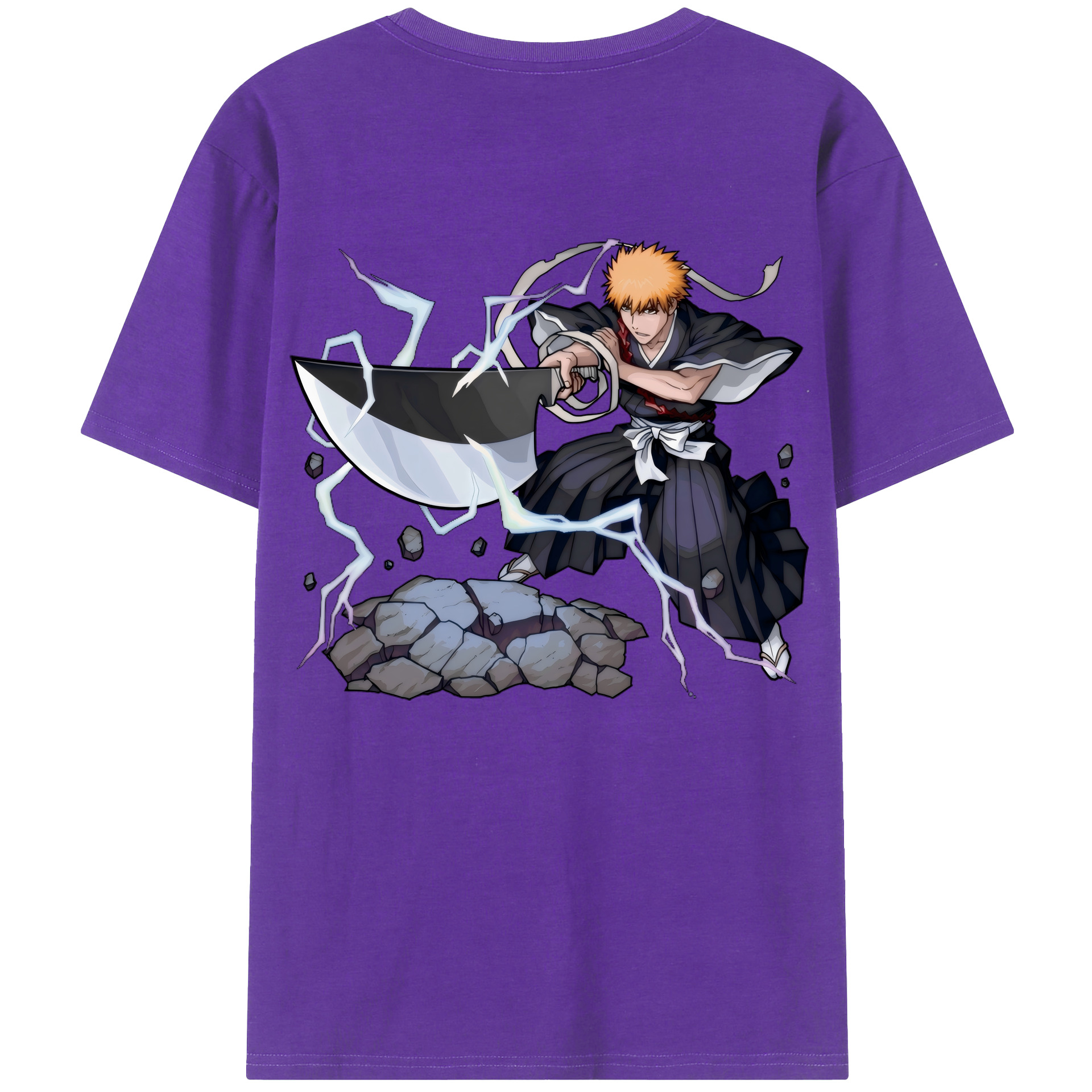 （画像用） ブリーチ 黒崎一護（くろさき いちご）BLEACH Kurosaki Ichigo 綿100％ メンズ半袖Tシャツ（バックプリント） 通気性