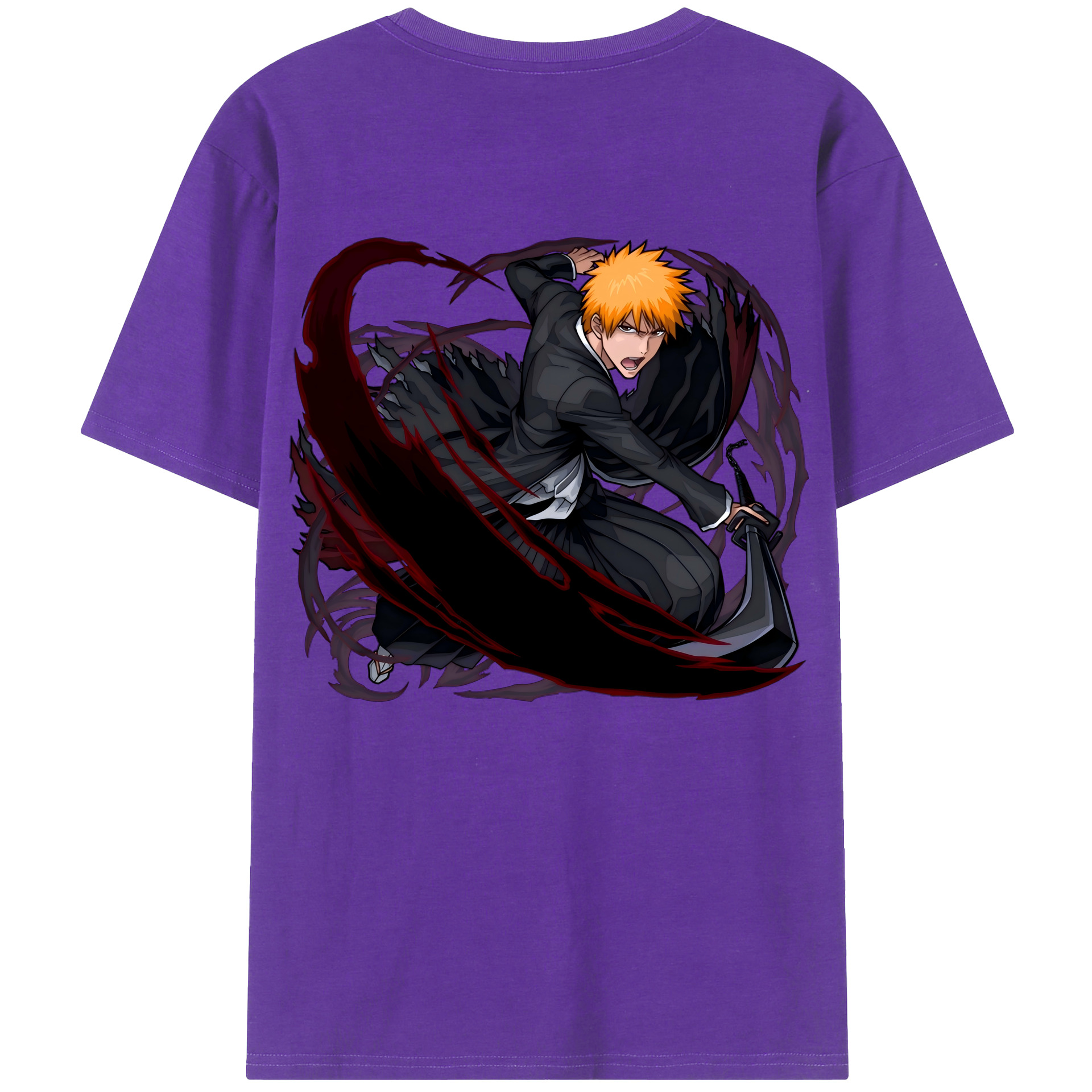 （画像用） ブリーチ 黒崎一護（くろさき いちご）BLEACH Kurosaki Ichigo 綿100％ メンズ半袖Tシャツ（バックプリント） 通気性