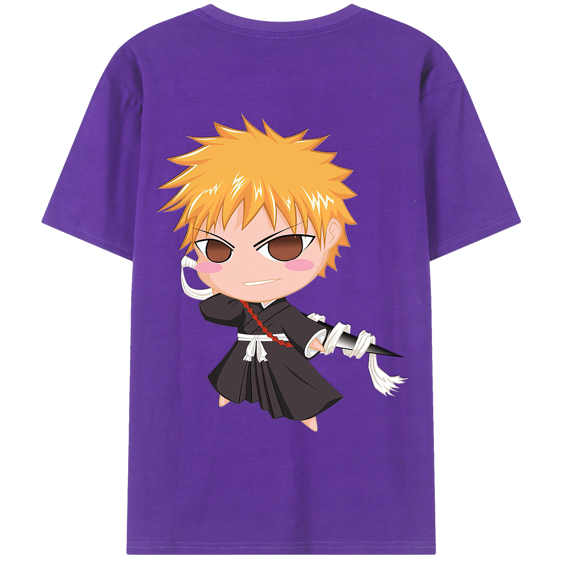 （画像用） ブリーチ 黒崎一護（くろさき いちご）BLEACH Kurosaki Ichigo 綿100％ メンズ半袖Tシャツ（バックプリント） 通気性