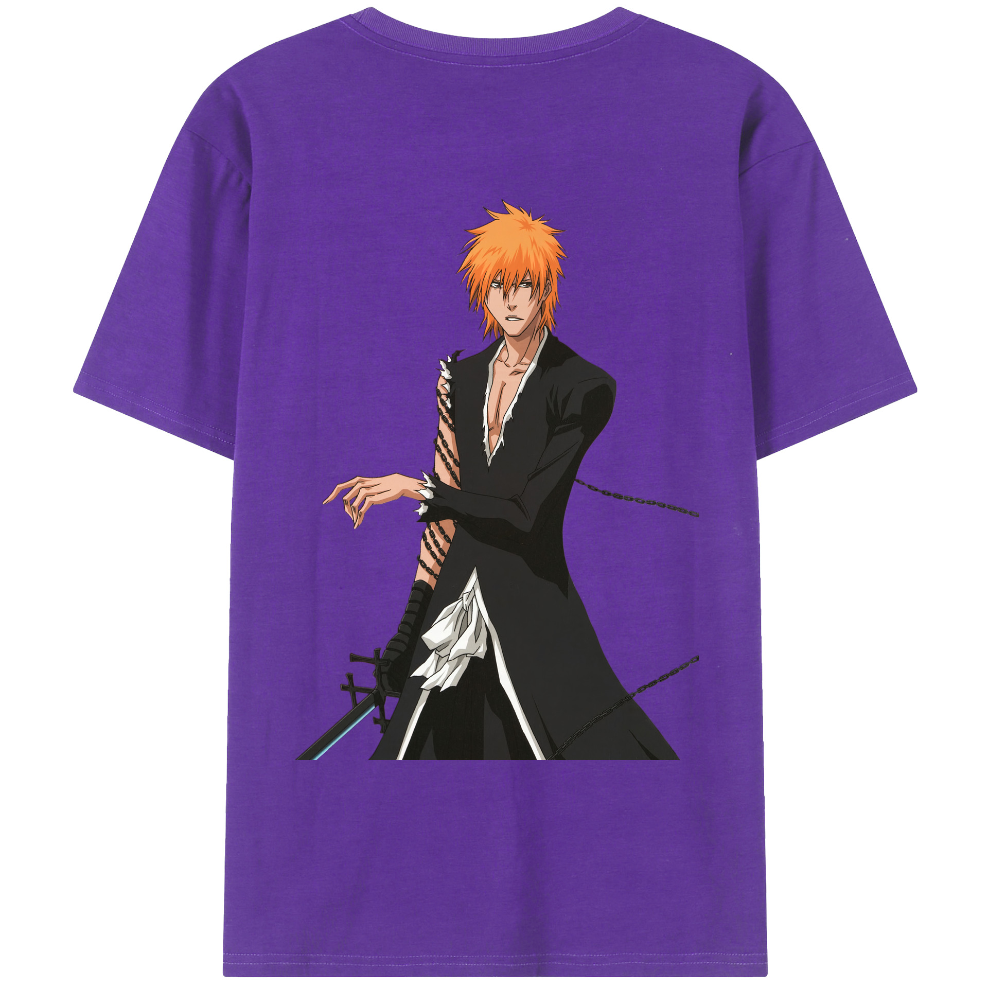 （画像用） ブリーチ 黒崎一護（くろさき いちご）BLEACH Kurosaki Ichigo 綿100％ メンズ半袖Tシャツ（バックプリント） 通気性