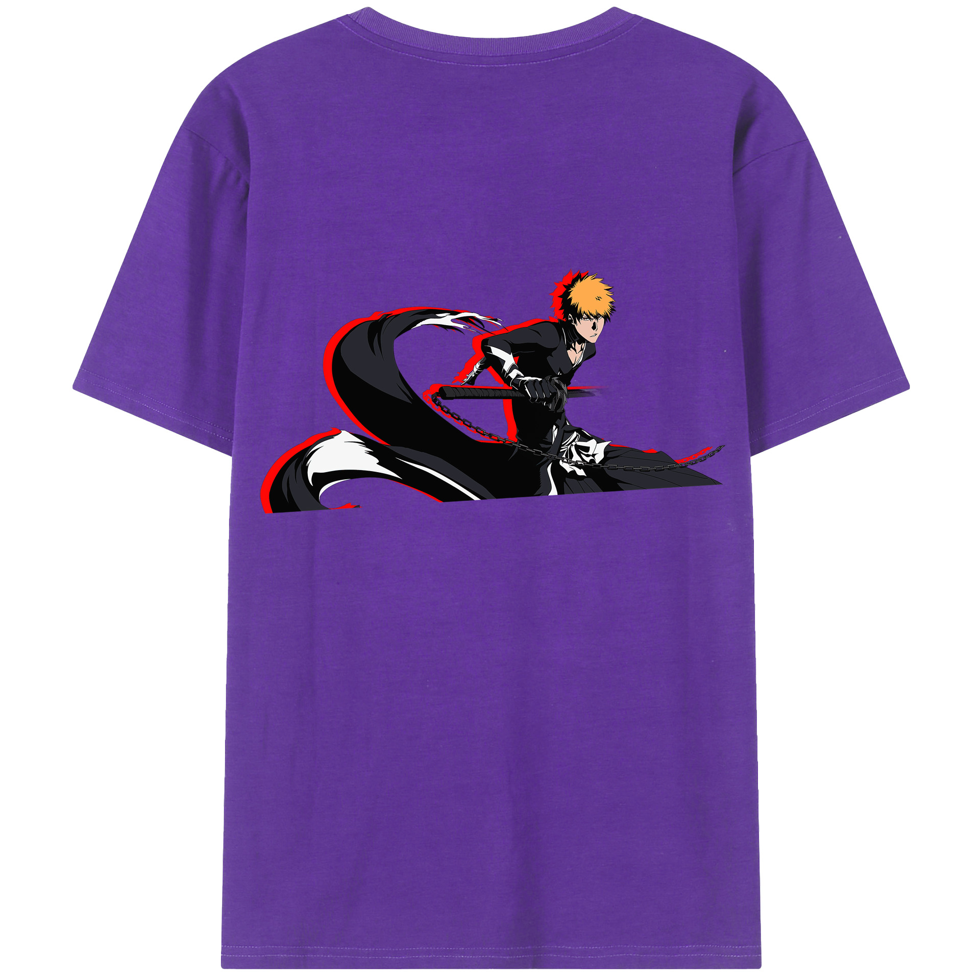 （画像用） ブリーチ 黒崎一護（くろさき いちご）BLEACH Kurosaki Ichigo 綿100％ メンズ半袖Tシャツ（バックプリント） 通気性