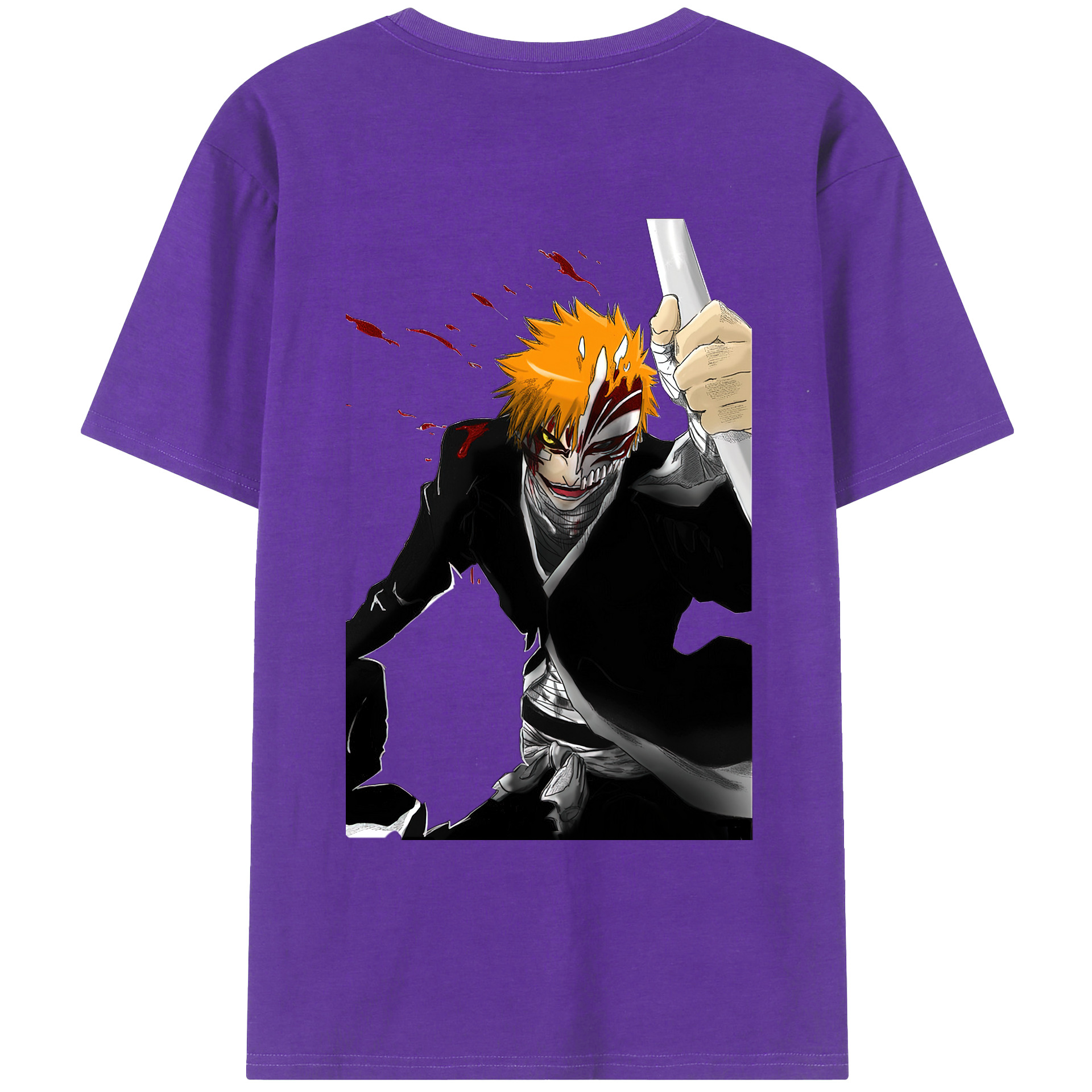 （画像用） ブリーチ 黒崎一護（くろさき いちご）BLEACH Kurosaki Ichigo 綿100％ メンズ半袖Tシャツ（バックプリント） 通気性