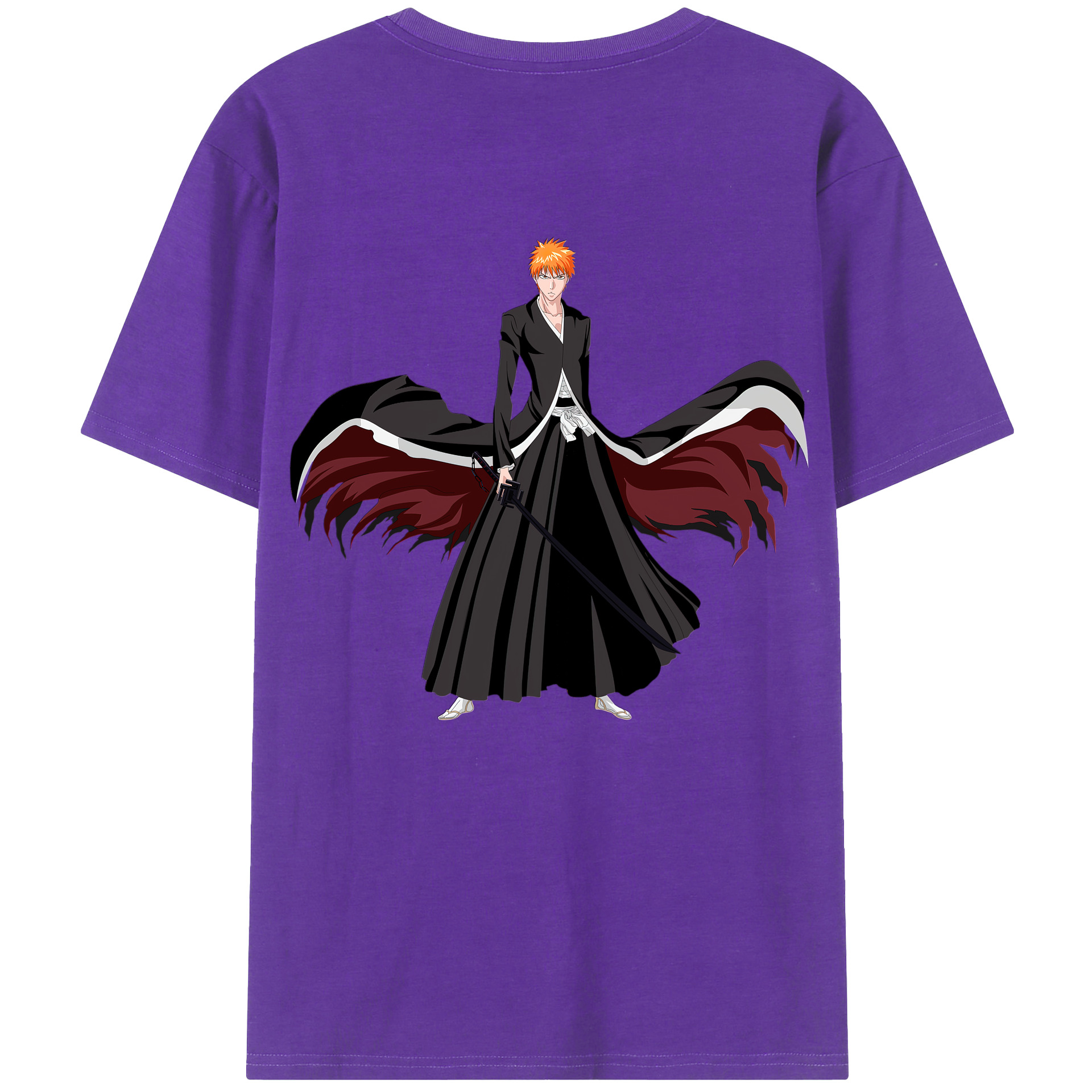 （画像用） ブリーチ 黒崎一護（くろさき いちご）BLEACH Kurosaki Ichigo 綿100％ メンズ半袖Tシャツ（バックプリント） 通気性